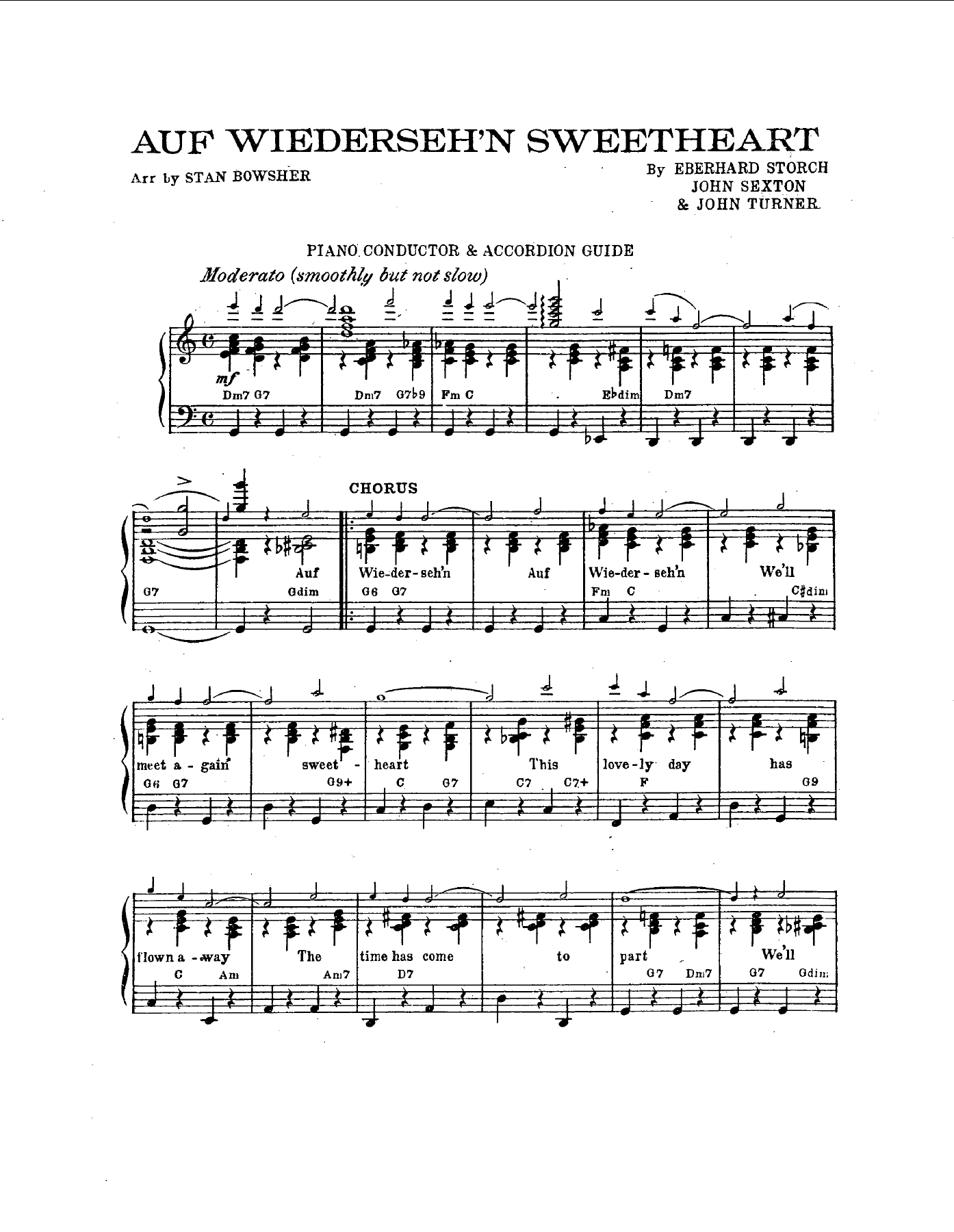 Auf Wiederseh'n Sweetheart — sheet music preview