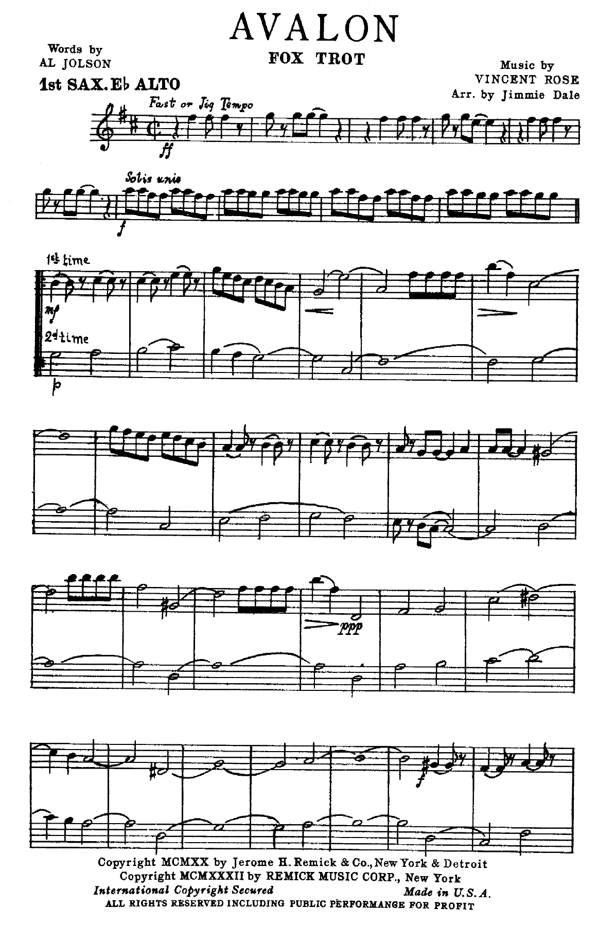 Avalon — sheet music preview