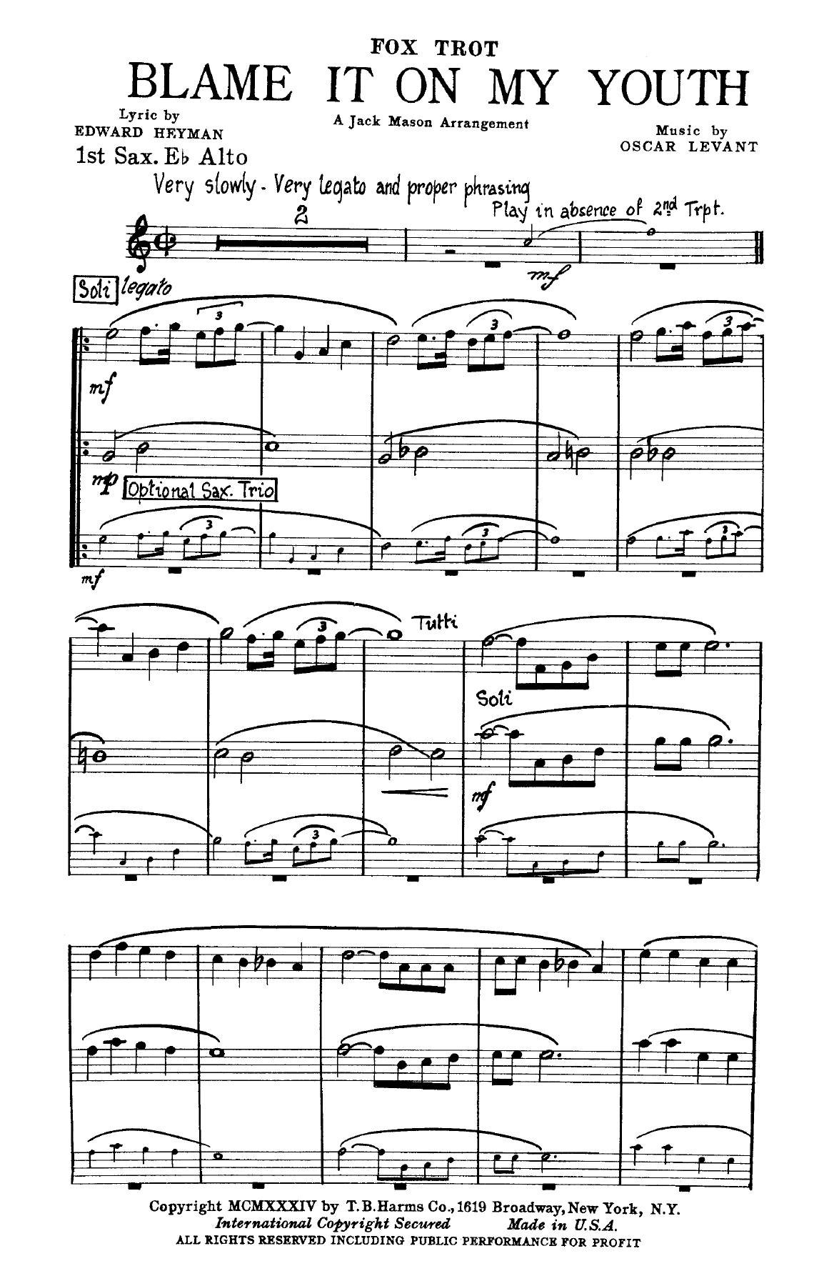 Blame It On My Youth — sheet music preview