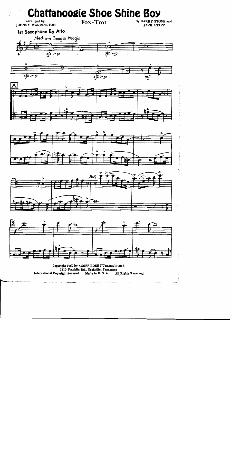 Chattanoogie Shoe Shine Boy — sheet music preview