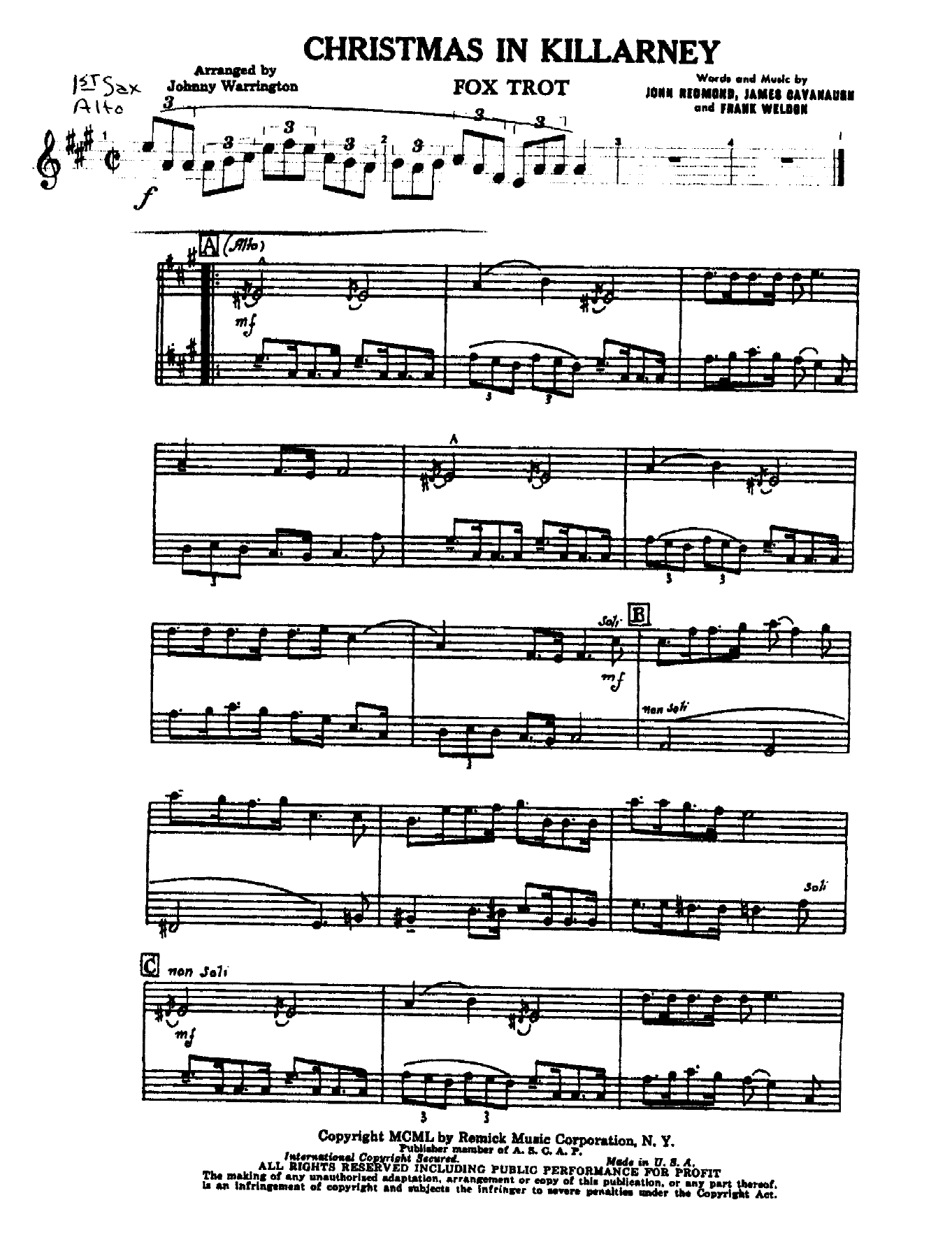 Christmas In Killarney — sheet music preview
