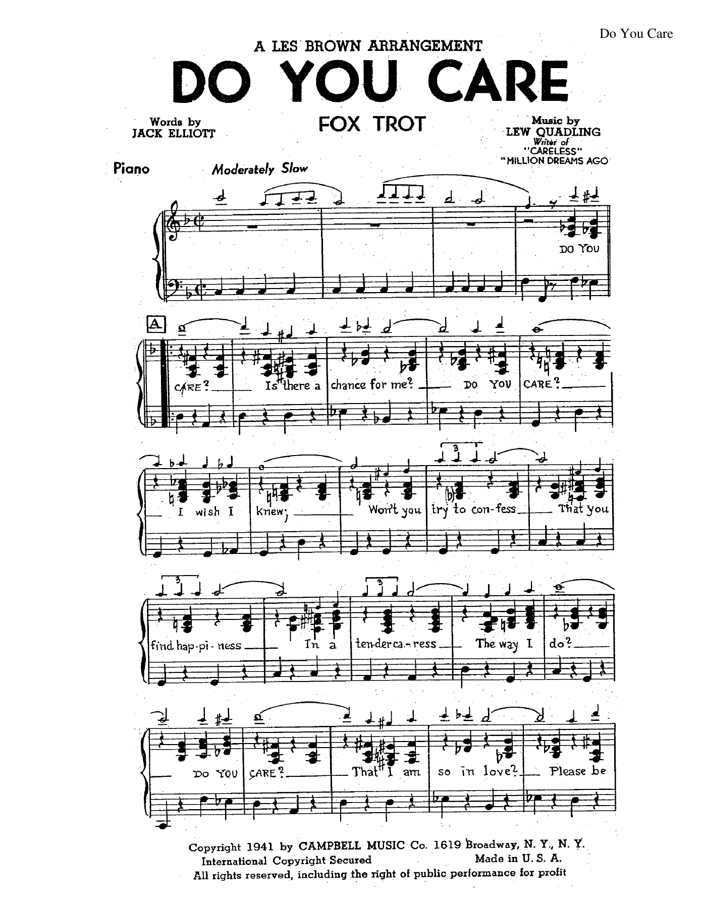 Do You Care — sheet music preview