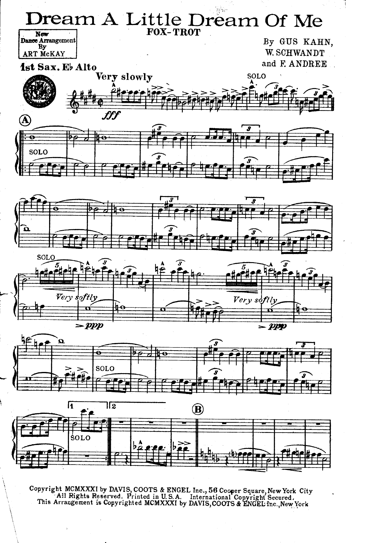 Dream A Little Dream Of Me — sheet music preview