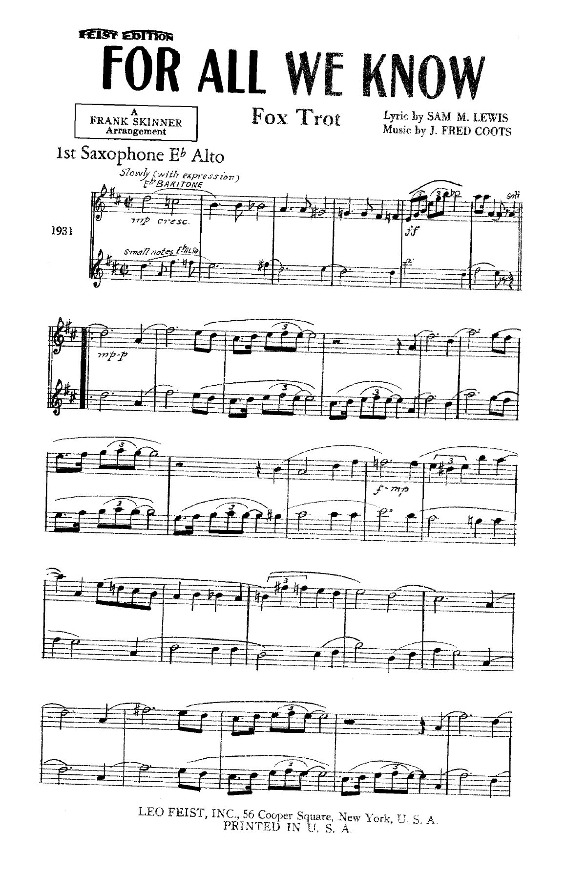 For All We Know — sheet music preview