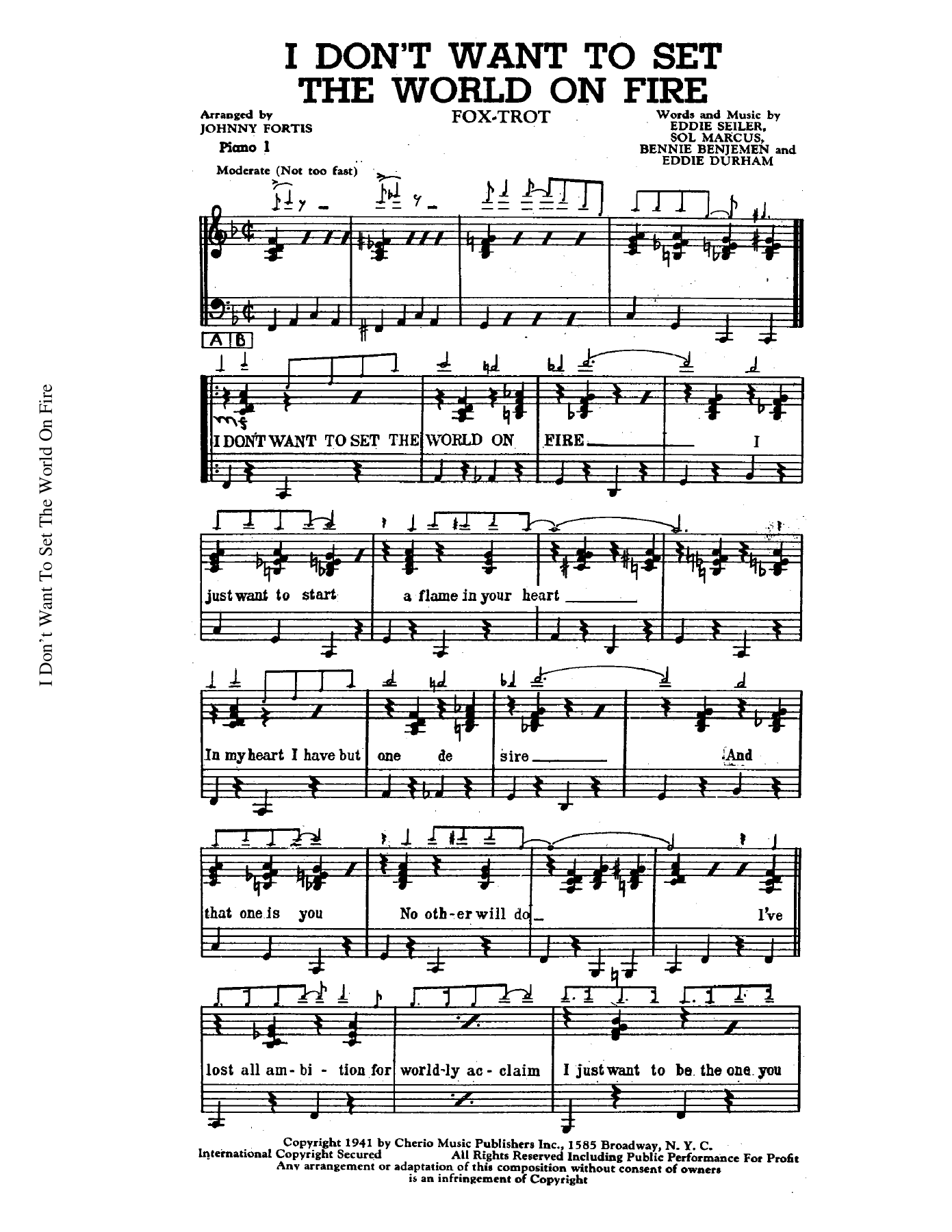 I Don't Want To Set The World On Fire — sheet music preview