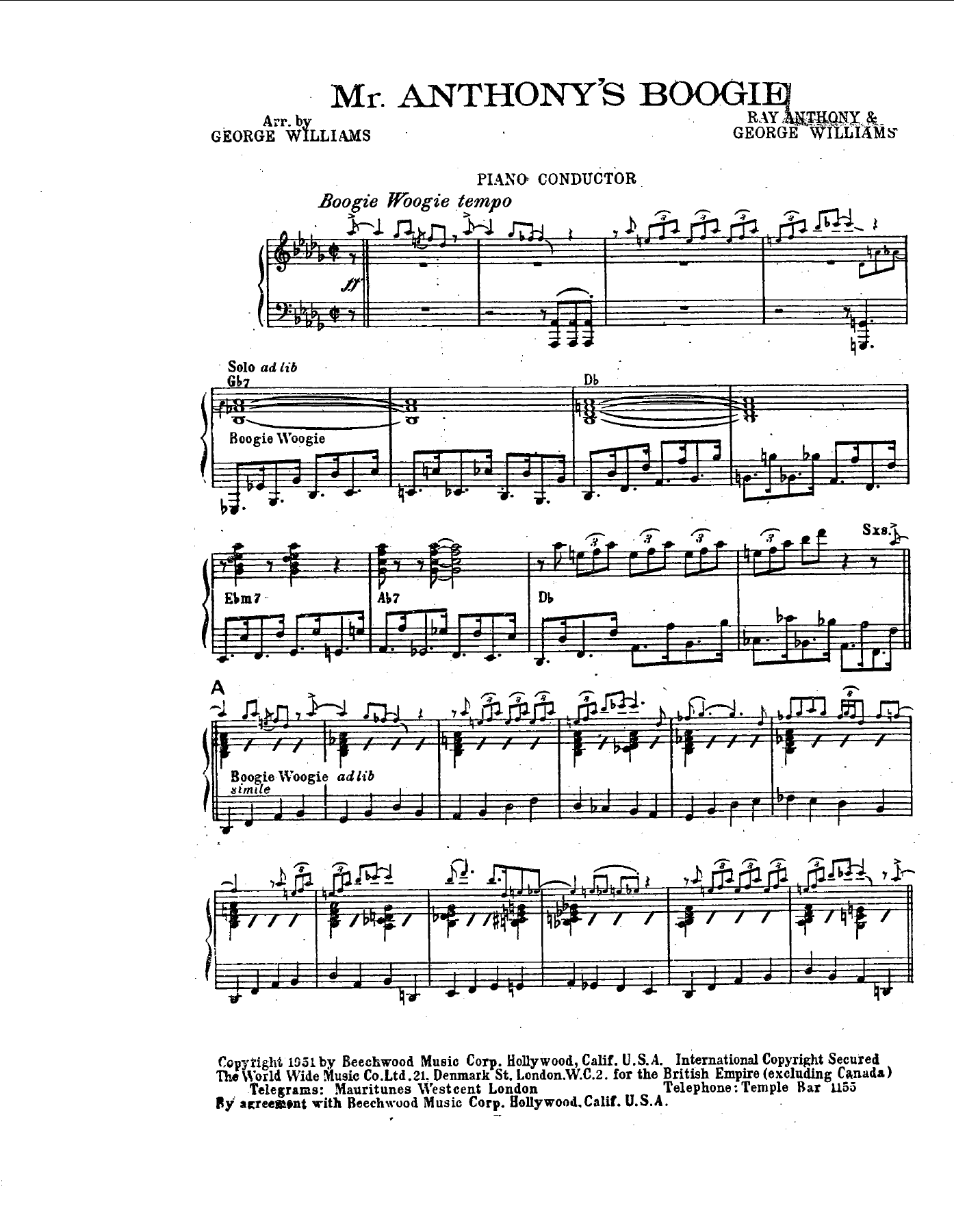 Mr.Anthony's Boogie — sheet music preview