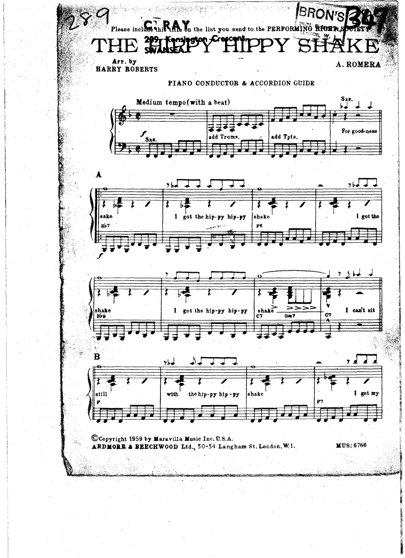 The Hippy Hippy Shake — sheet music preview