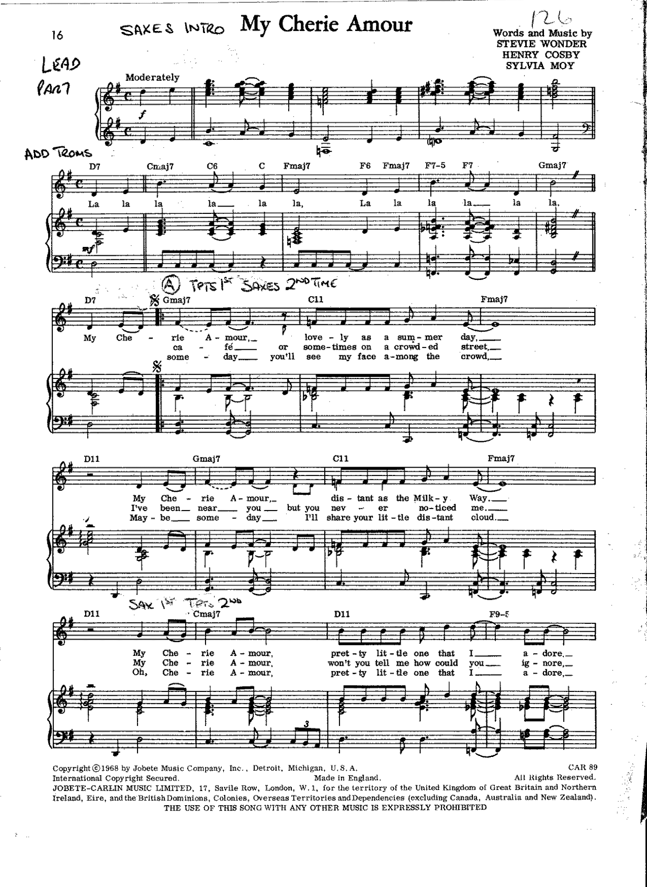 My Cherie Amour — sheet music preview