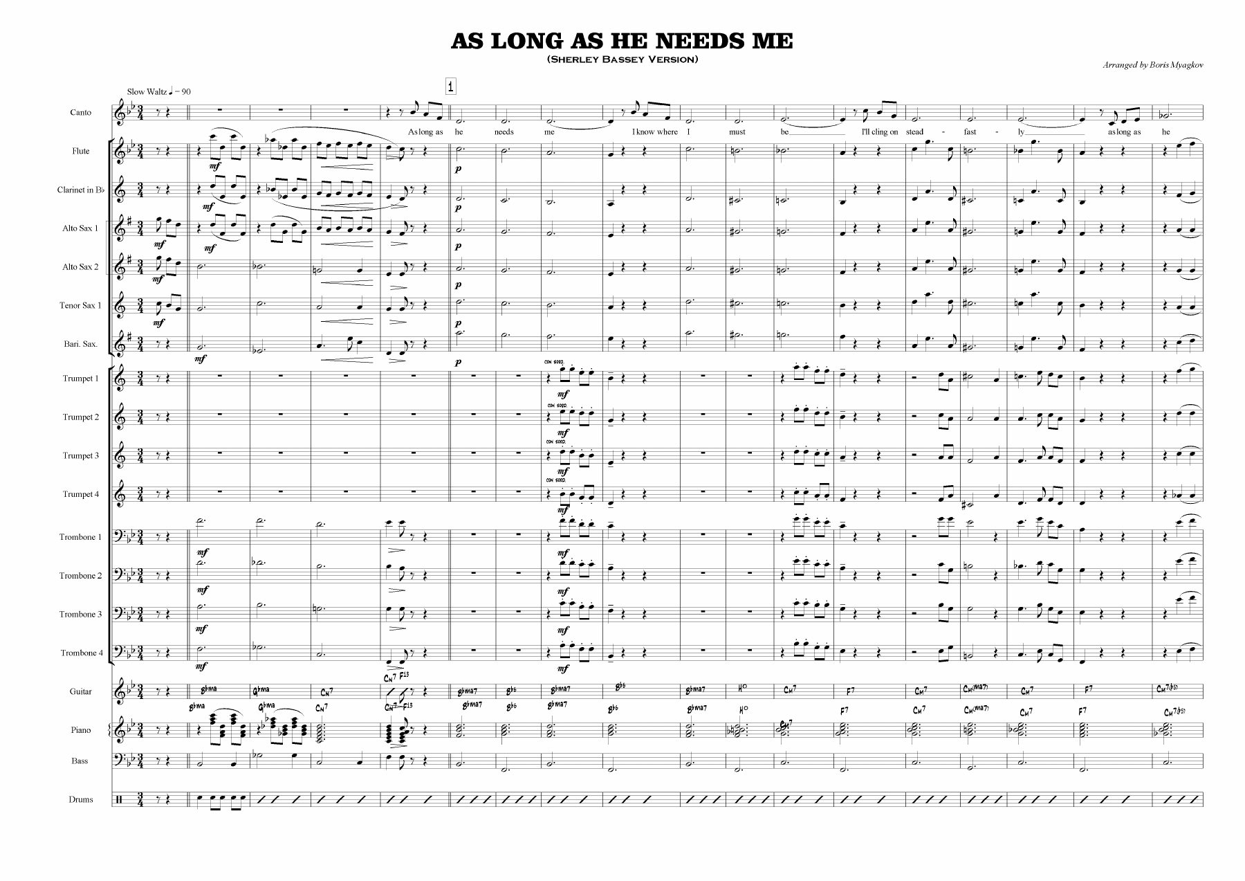 As Long As He Needs Me — sheet music preview