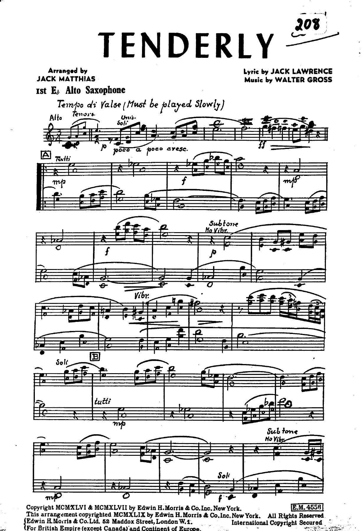 Tenderly — sheet music preview