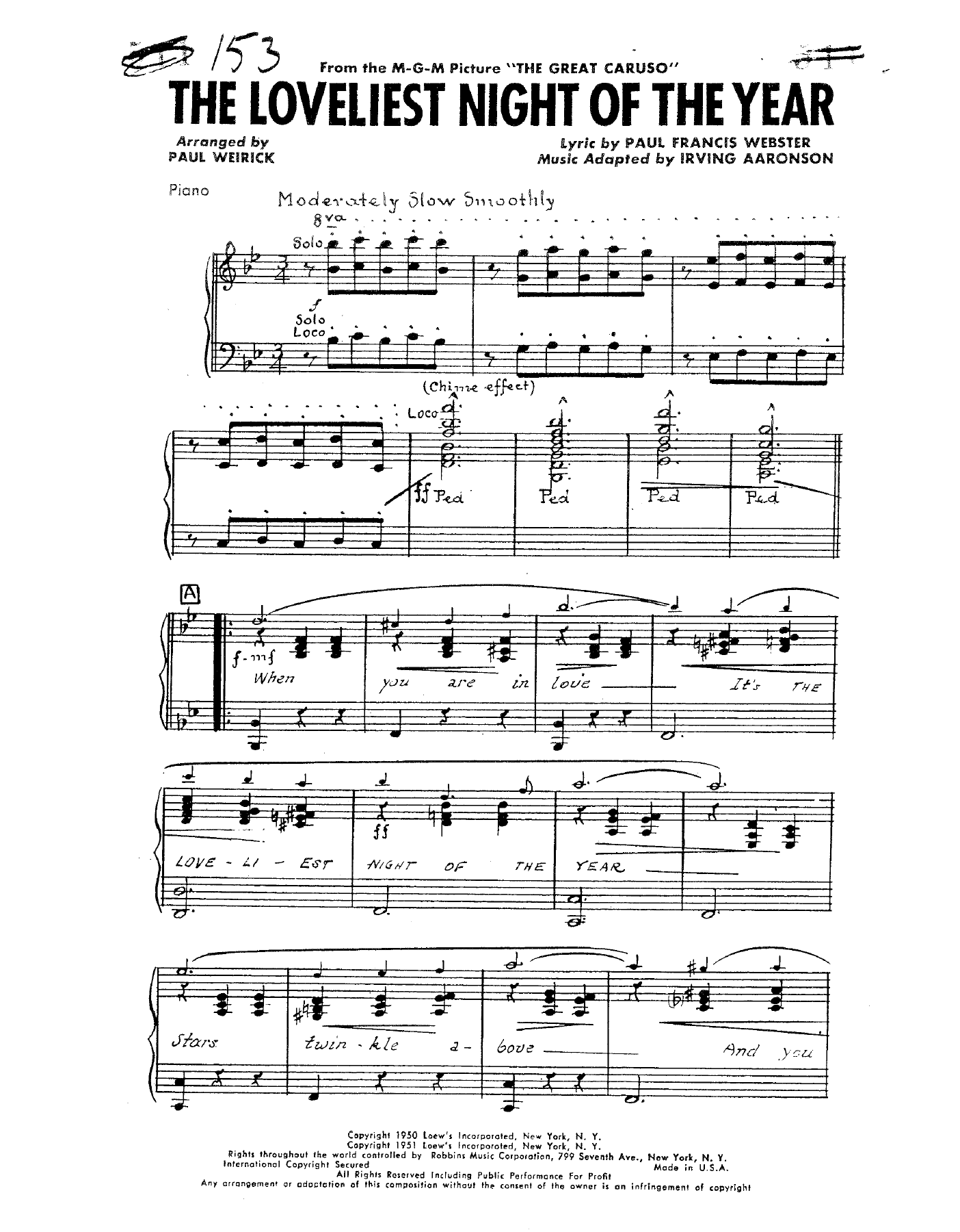 The Loveliest Night Of The Year — sheet music preview