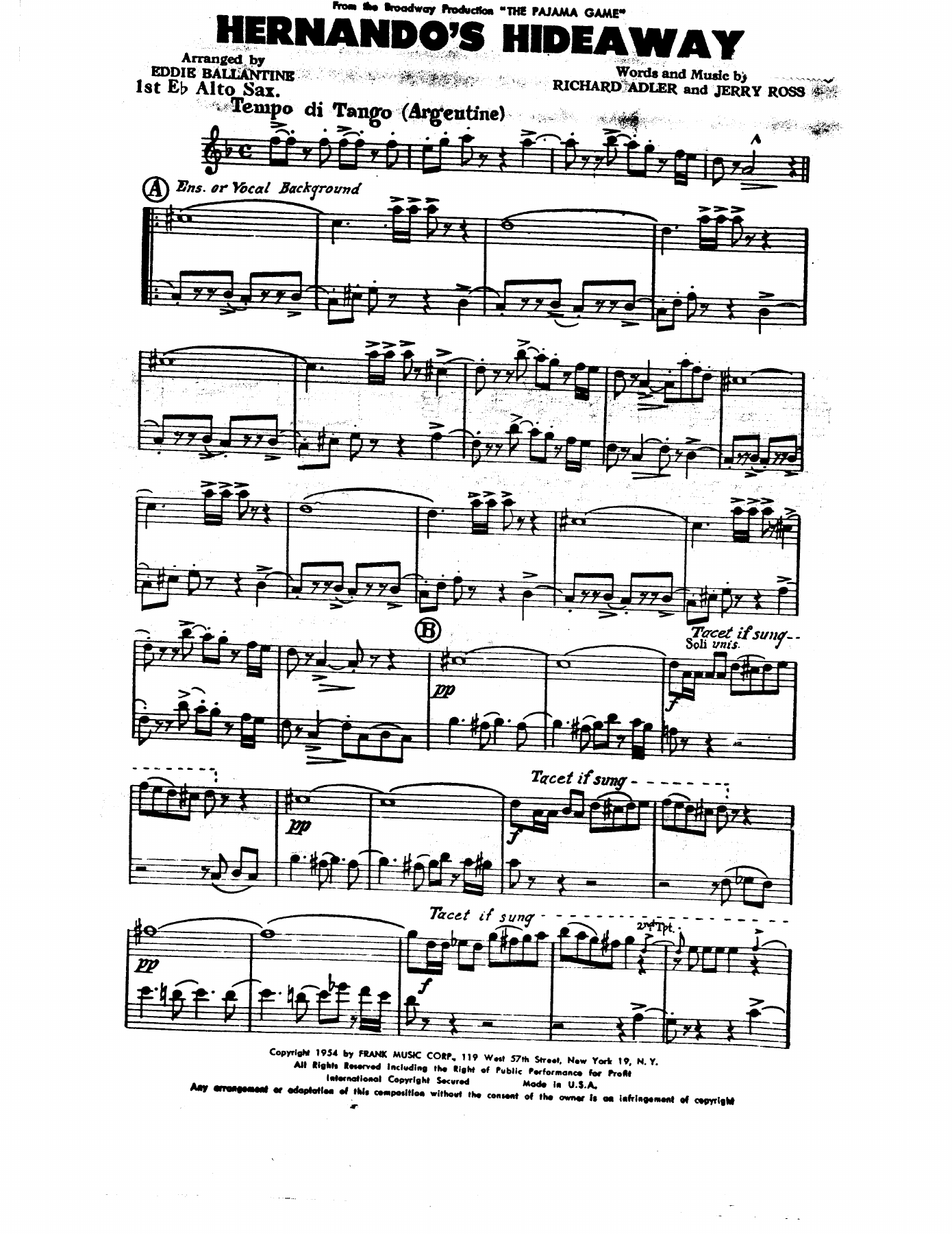 Hernando's Hideaway — sheet music preview