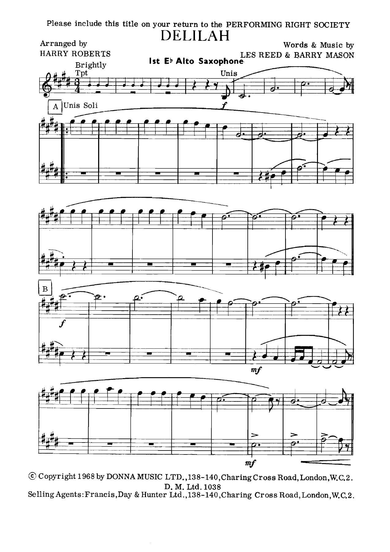 Delilah — sheet music preview