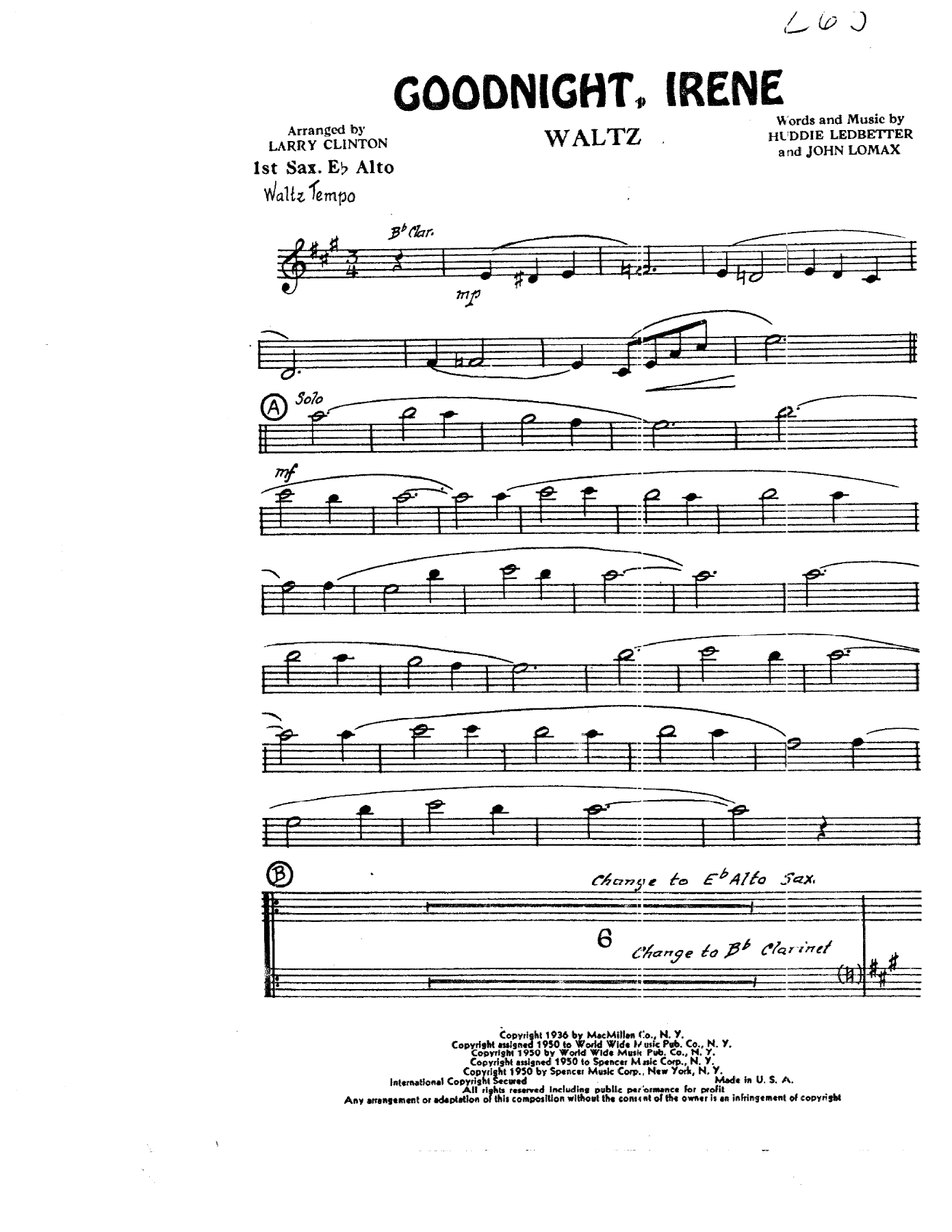 Goodnight Irene — sheet music preview