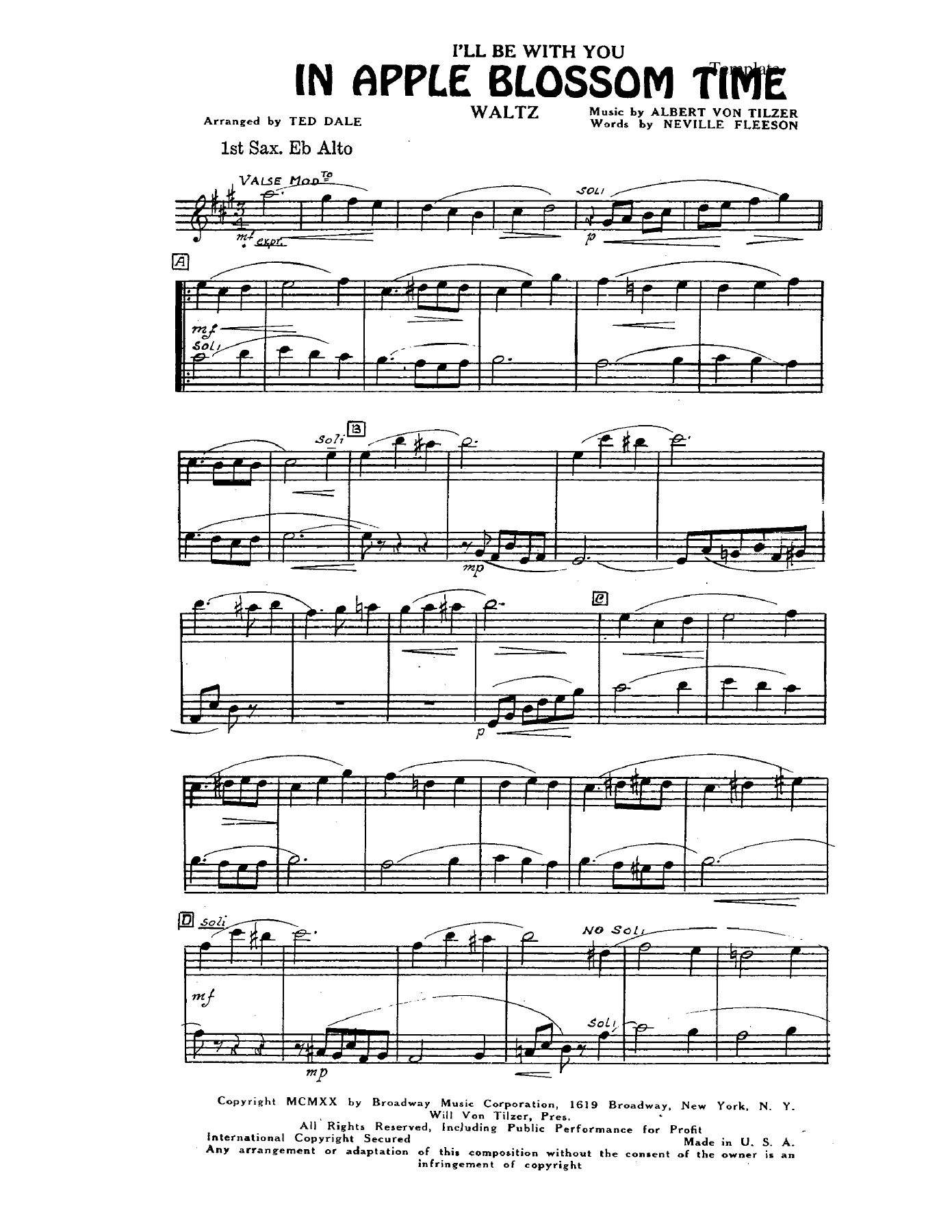 I'll Be With You In Apple Blossom Time — sheet music preview