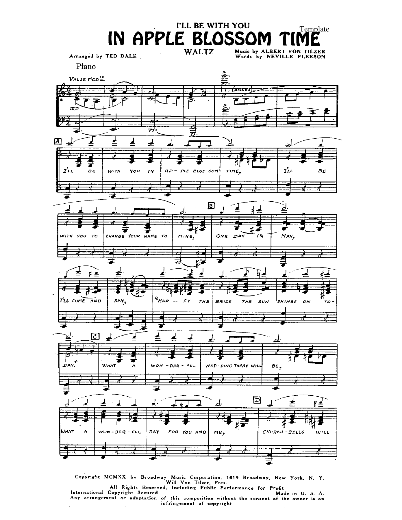 In Apple Blossom Time — sheet music preview