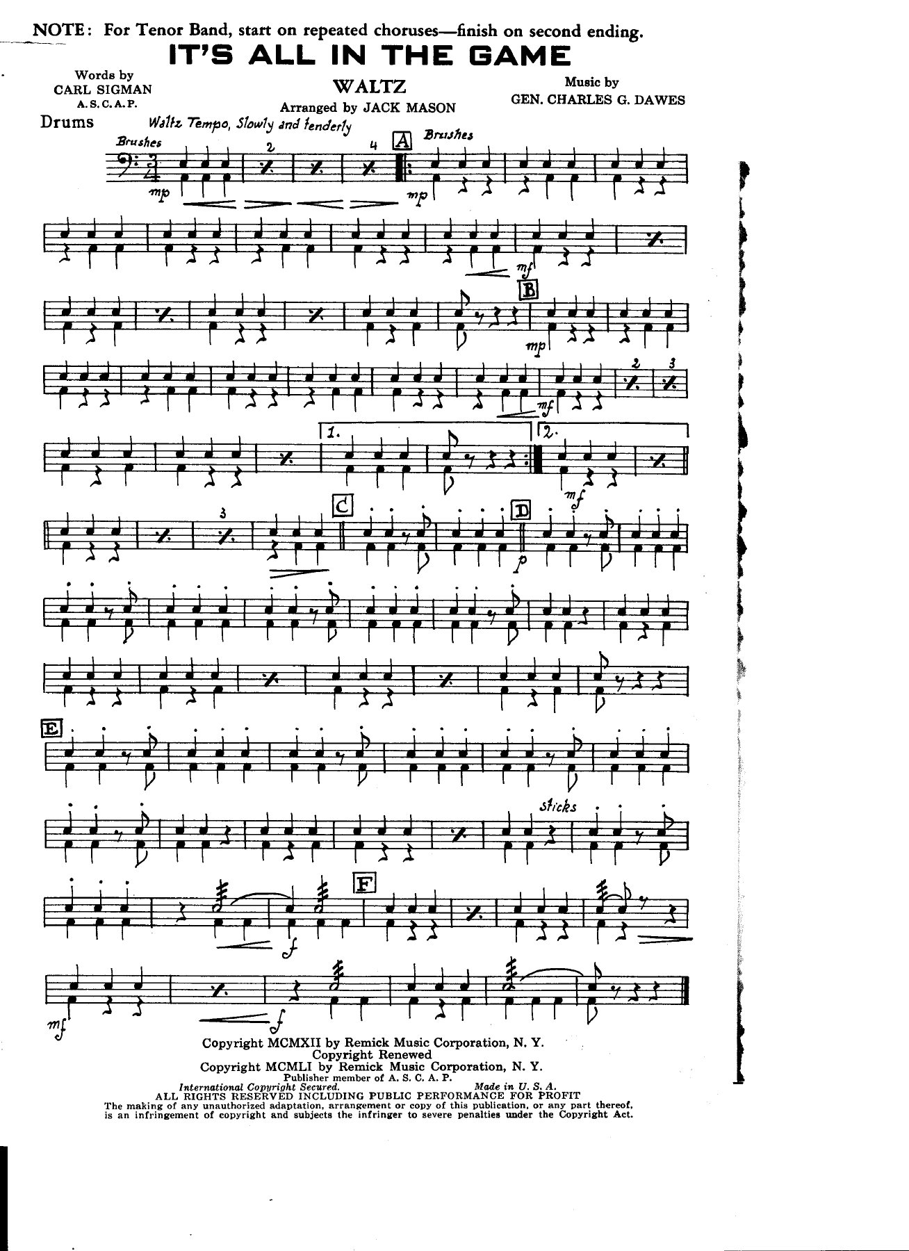 It's All In The Game — sheet music preview