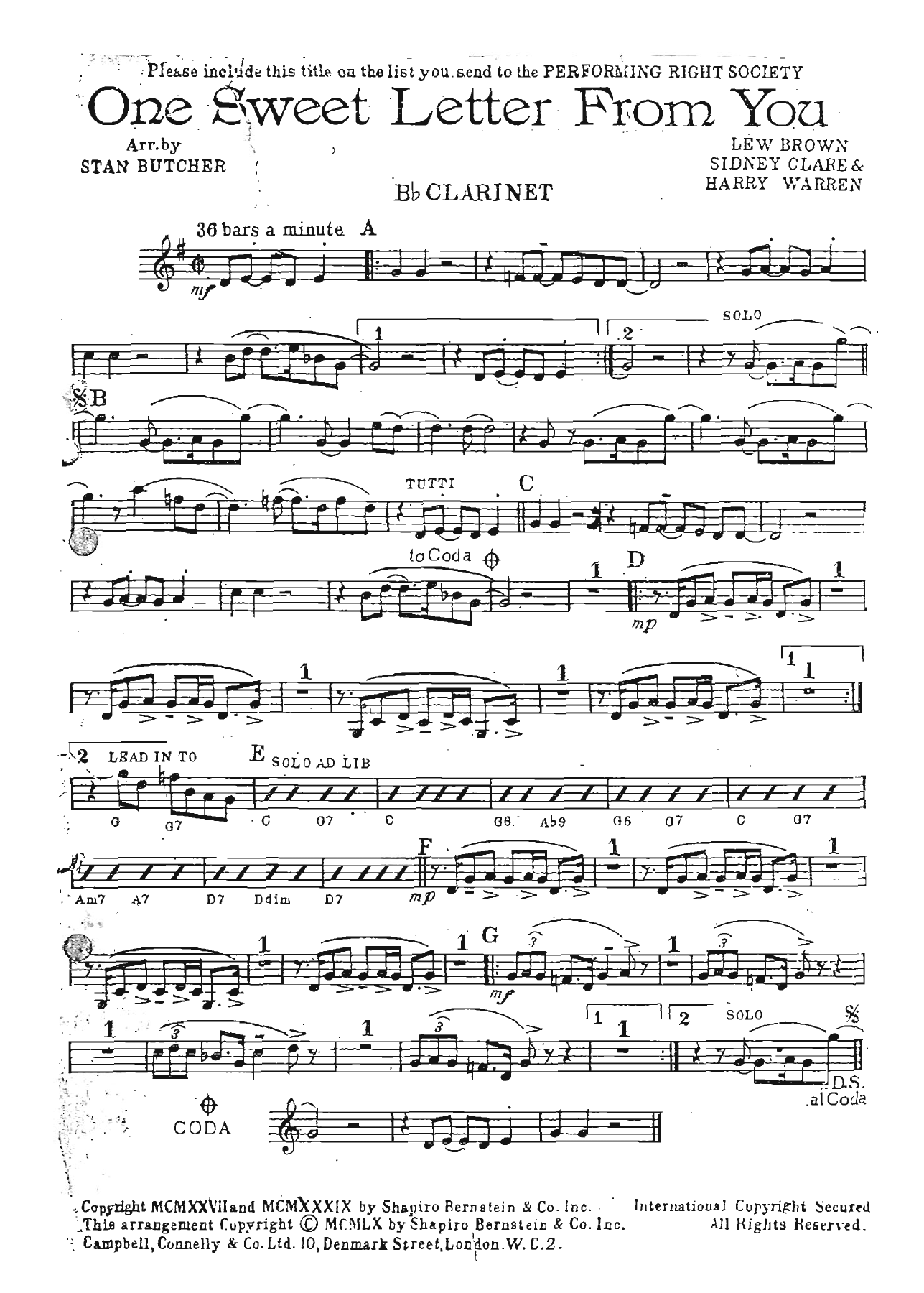 One Sweet Letter From You — sheet music preview