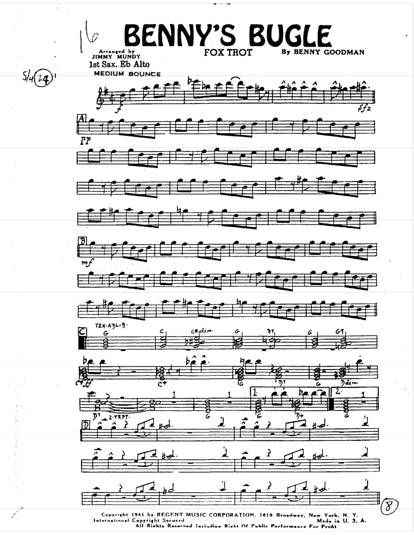 Benny's Bugle (J.Mundy) B.Goodman — sheet music preview