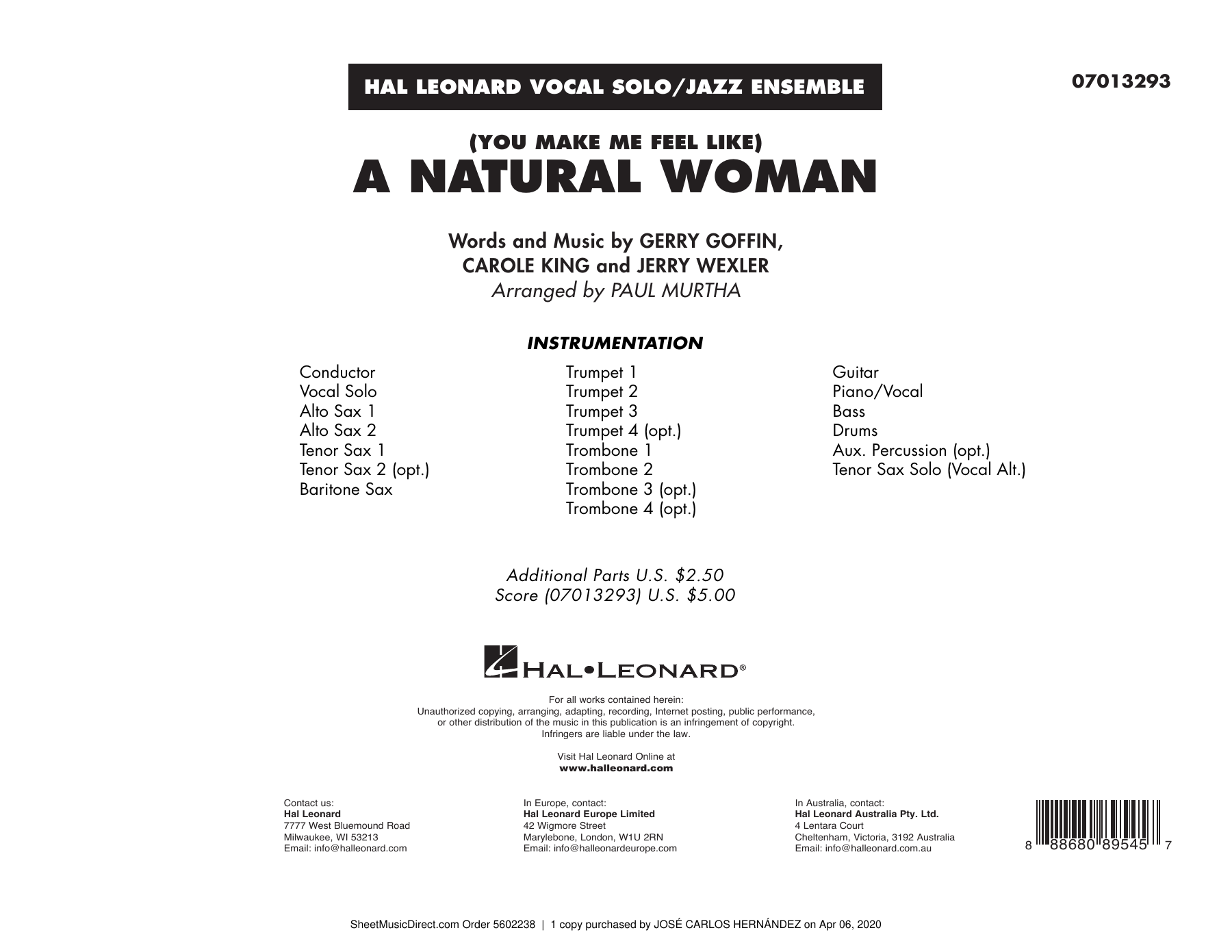 A Natural Woman — sheet music preview