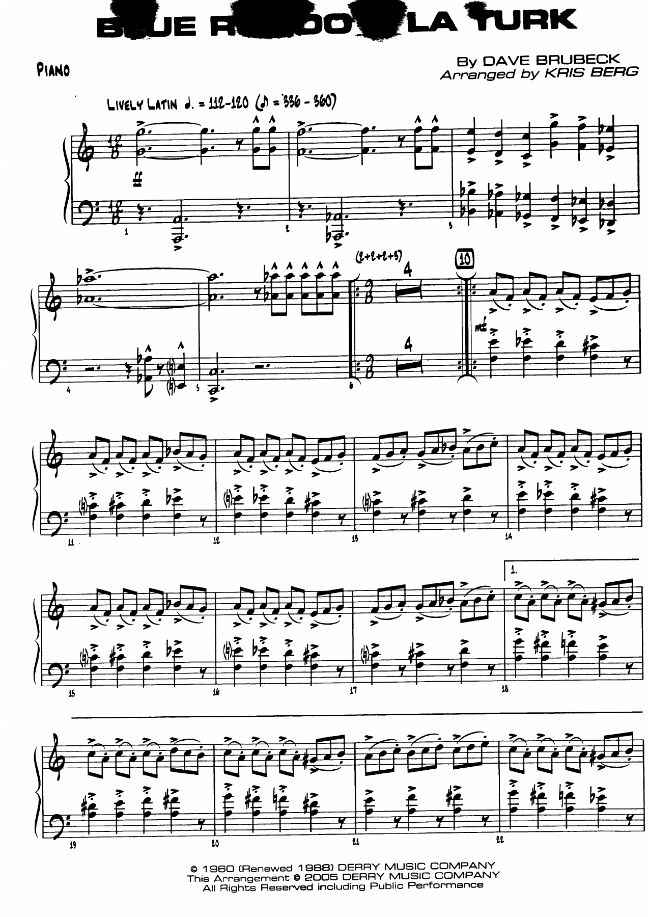 Blue Rondo A La Turk — sheet music preview