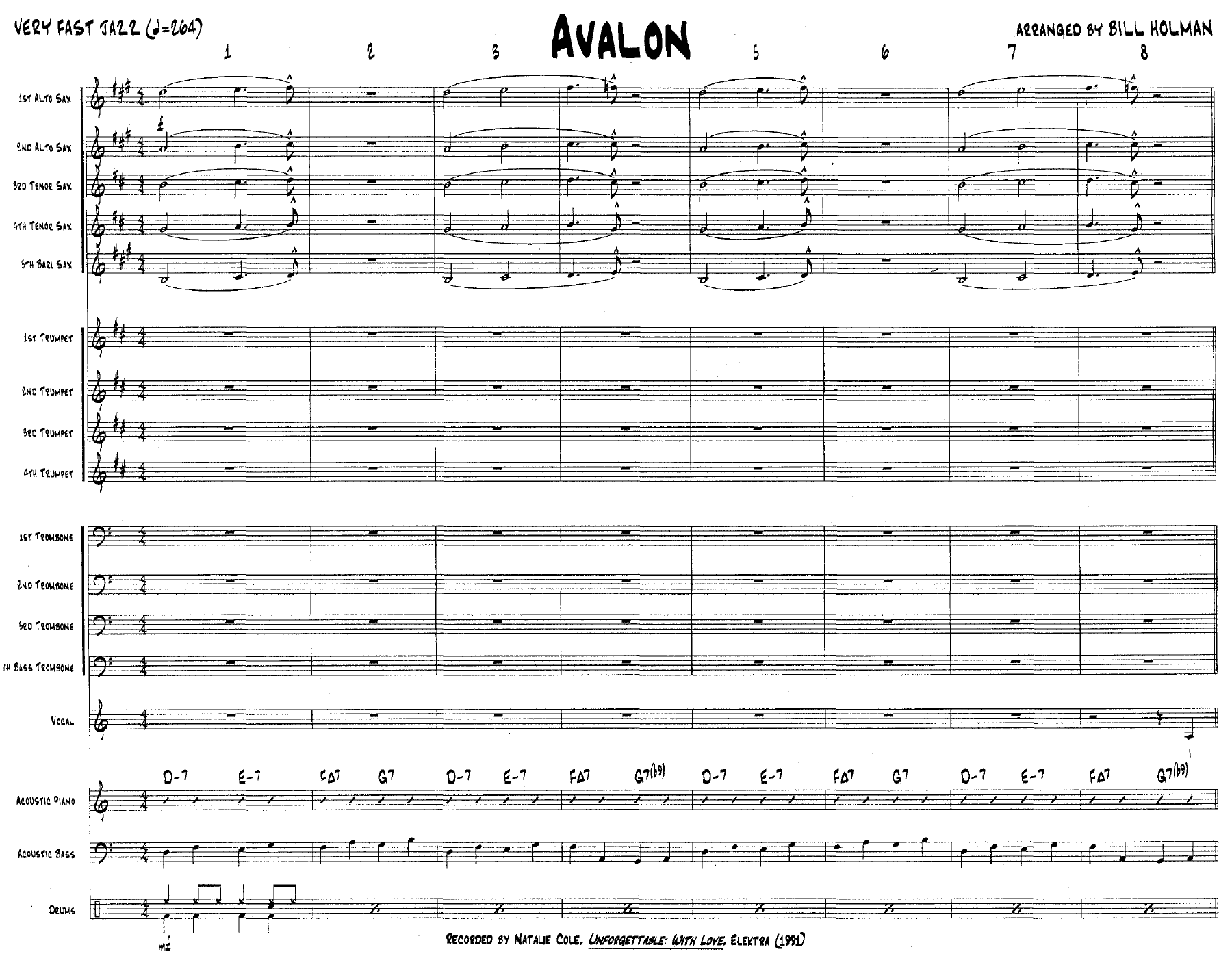 Avalon (B.Holman) Natalie Cole — sheet music preview