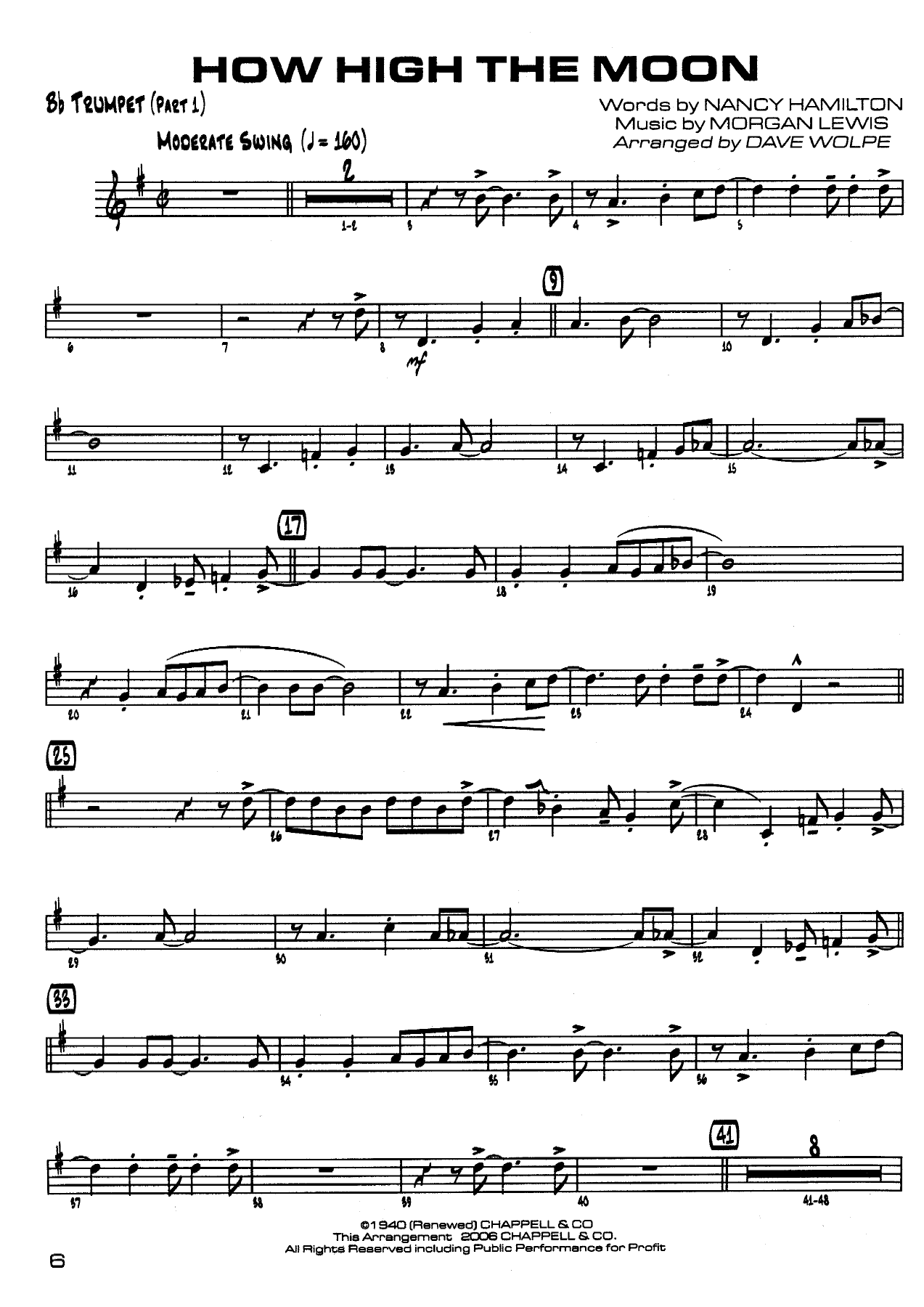 How High the Moon — sheet music preview