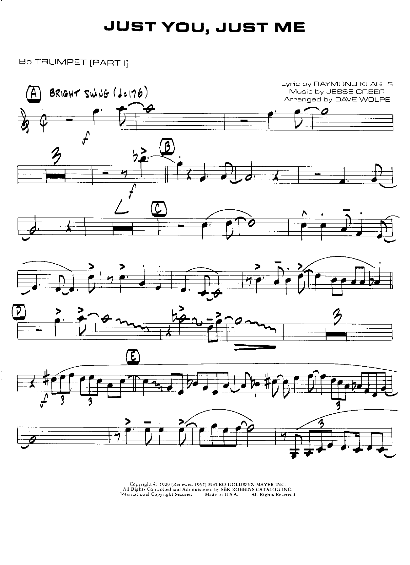Just You, Just Me — sheet music preview