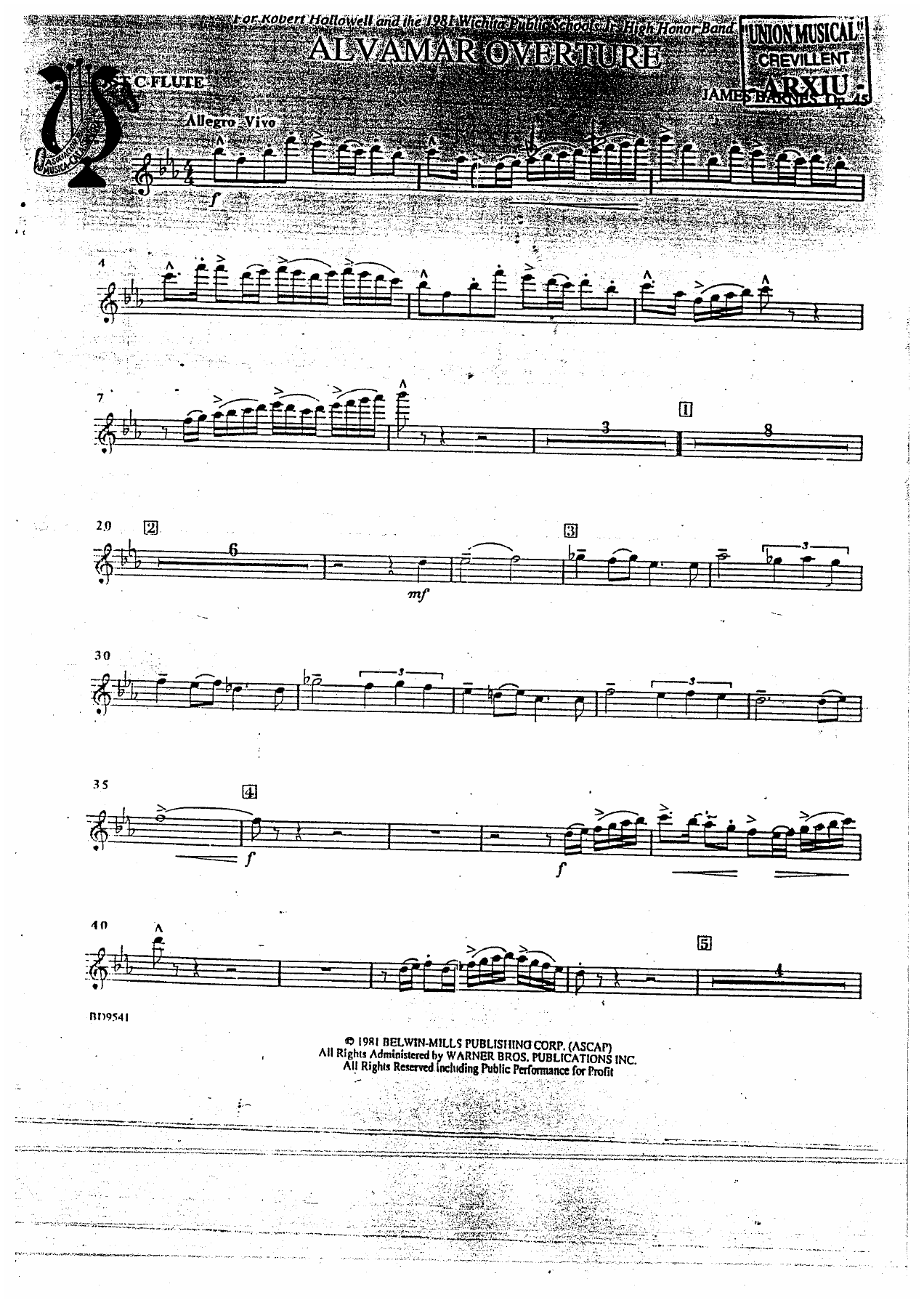 Alvamar overture partes — sheet music preview