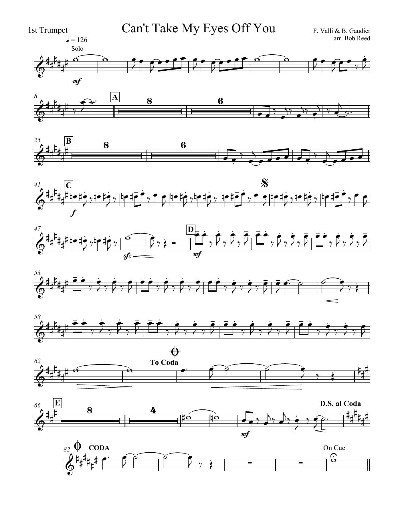 Can Take My Eyes Off You in E 1st Trumpet — sheet music preview