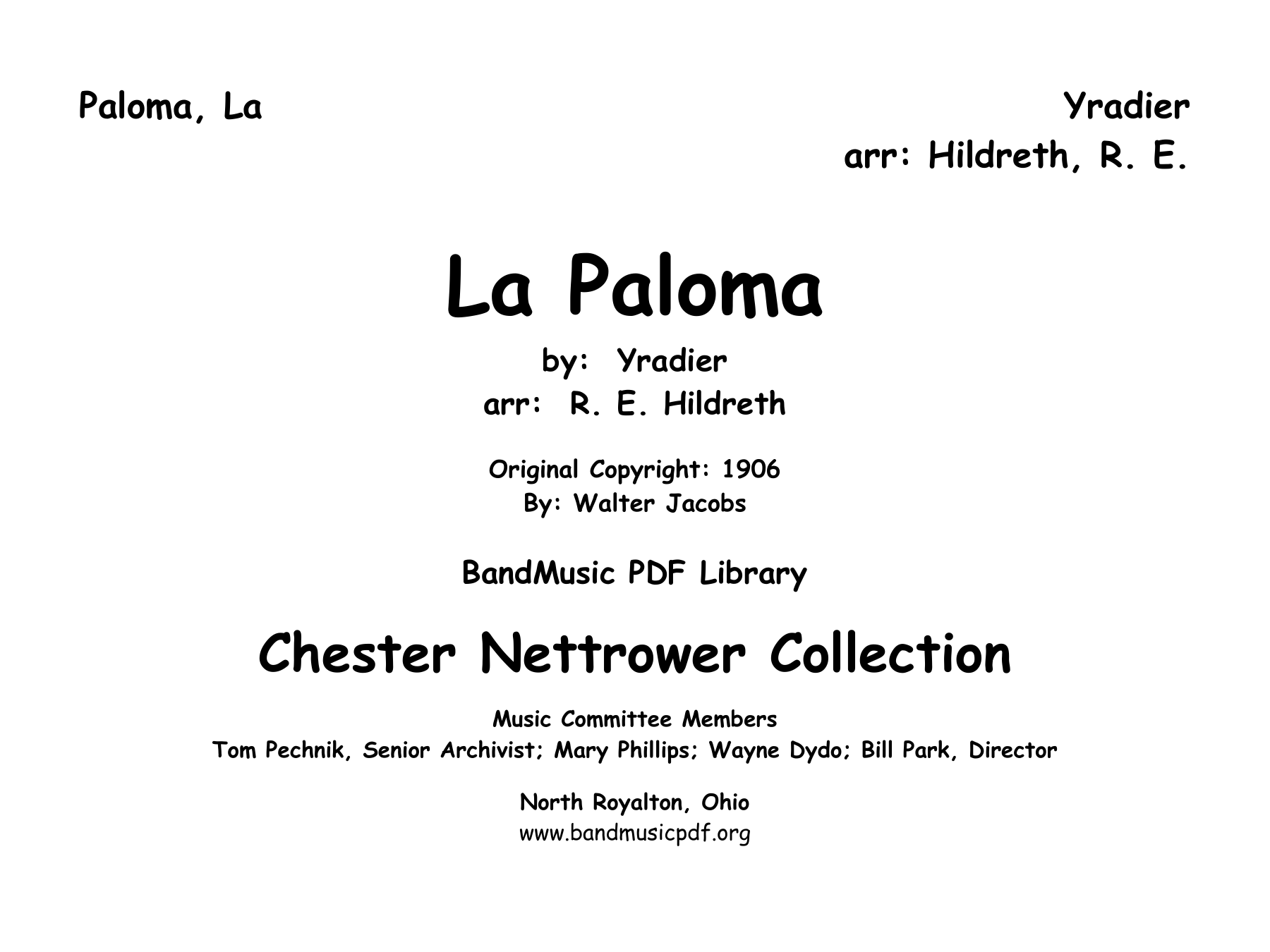 La Paloma — sheet music preview