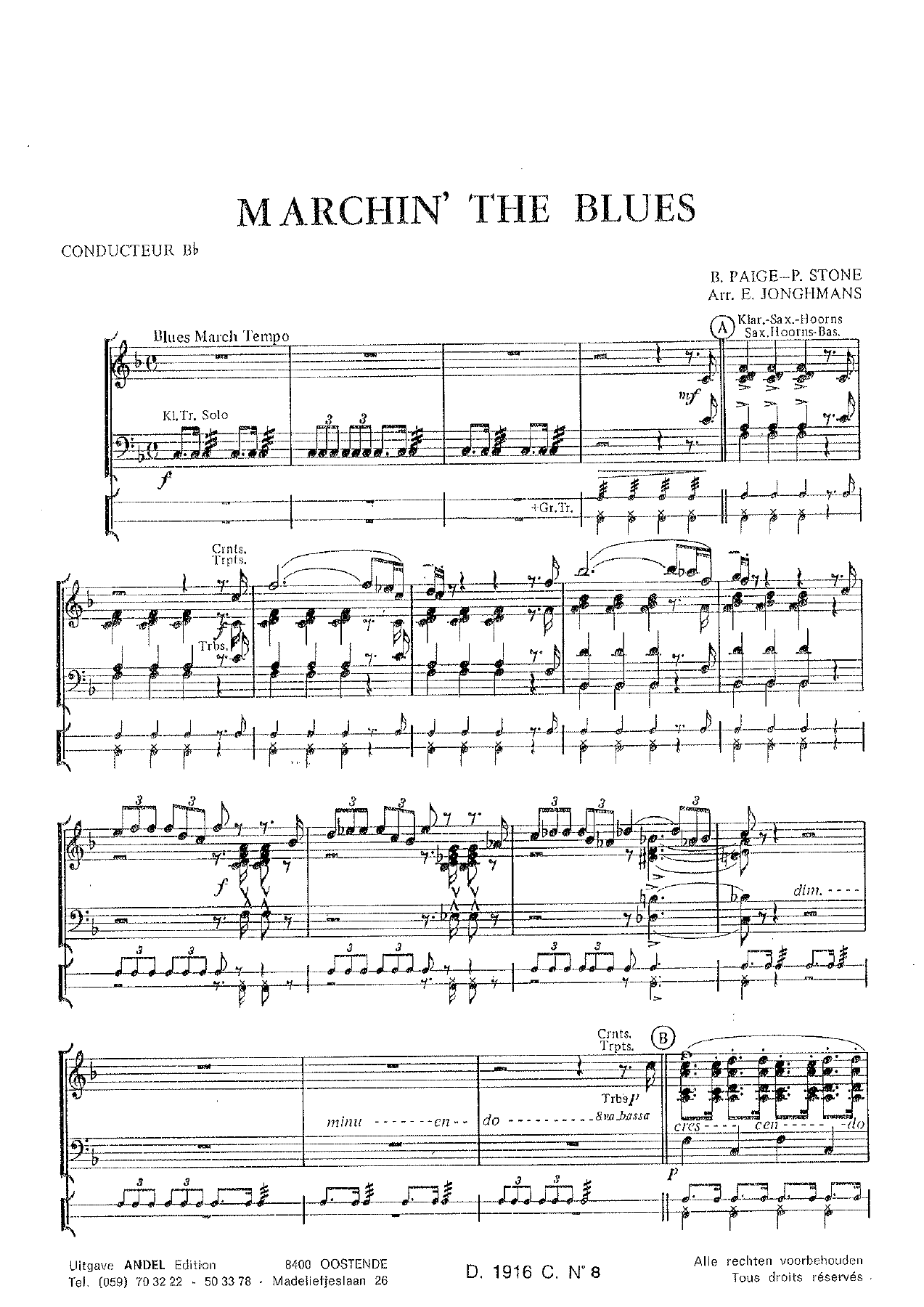 Marchin The Blues (Paige-Stone) - arr E. Jonghmans — sheet music preview
