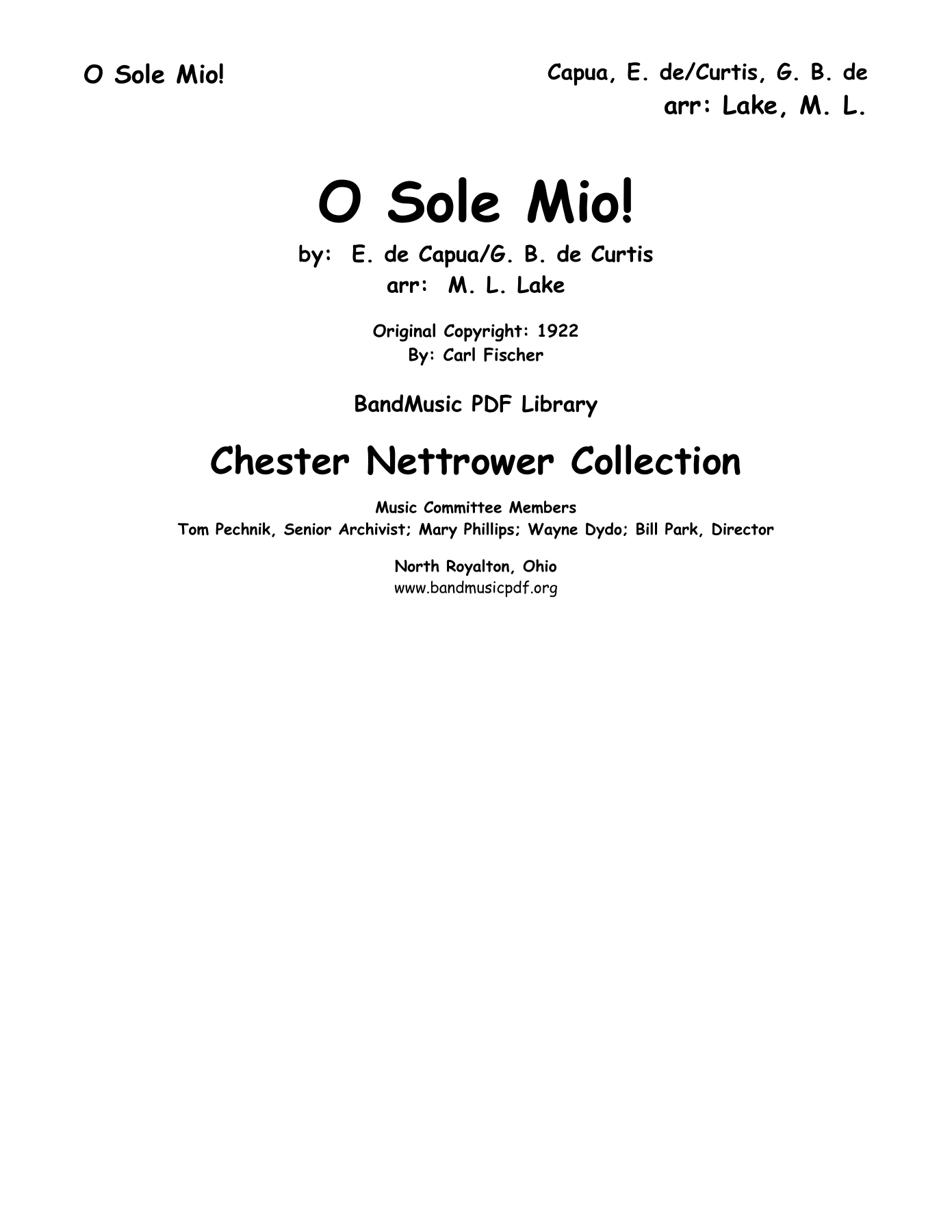 O'Sole Mio — sheet music preview
