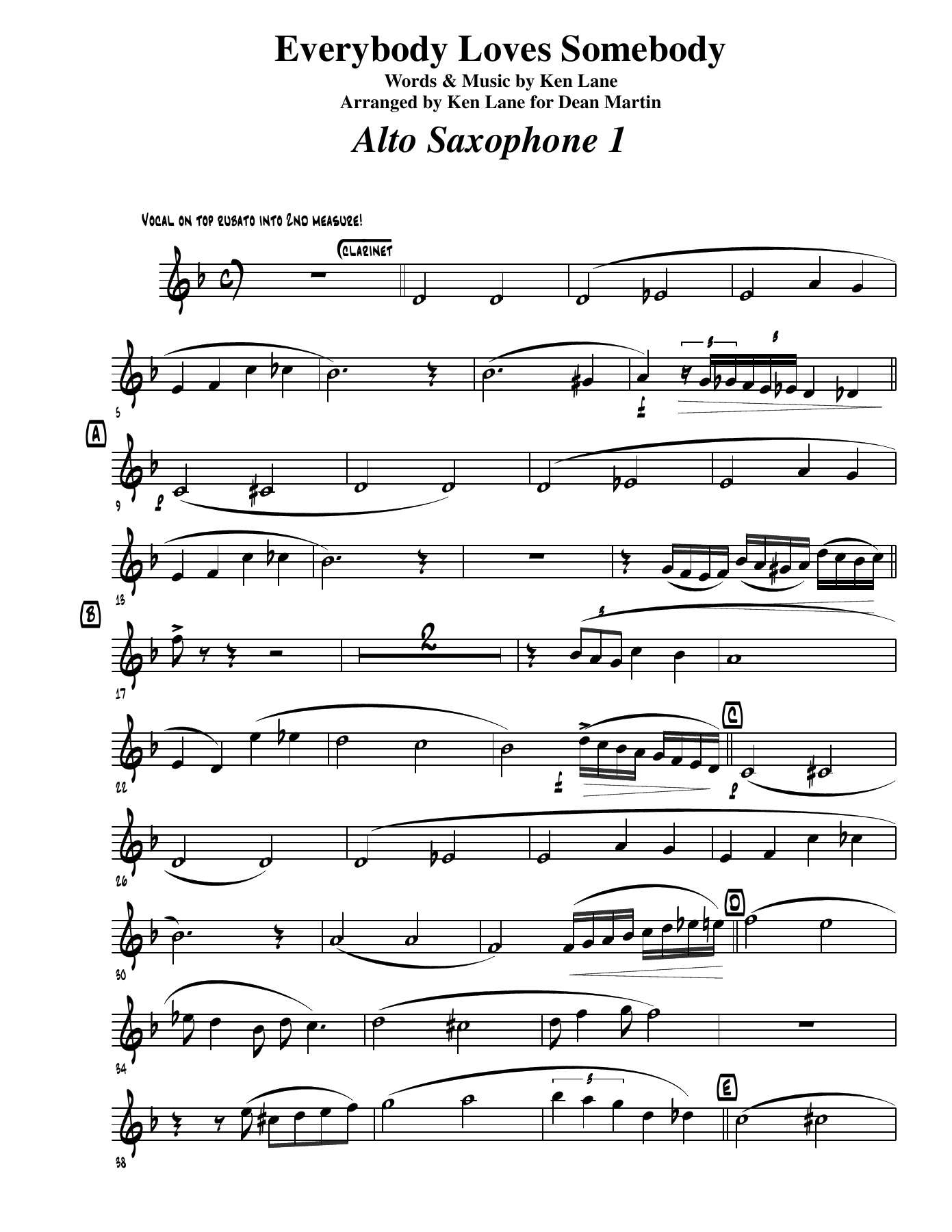 Everybody Loves Somebody - Alto Sax — sheet music preview