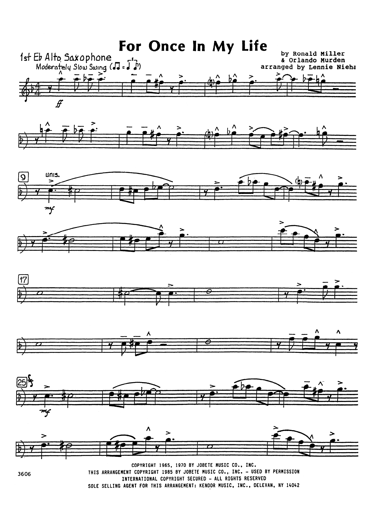 For Once In My Life — sheet music preview