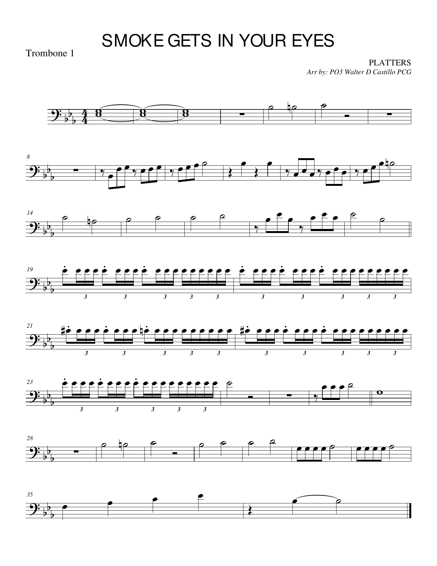 SMOKE - Trombone — sheet music preview