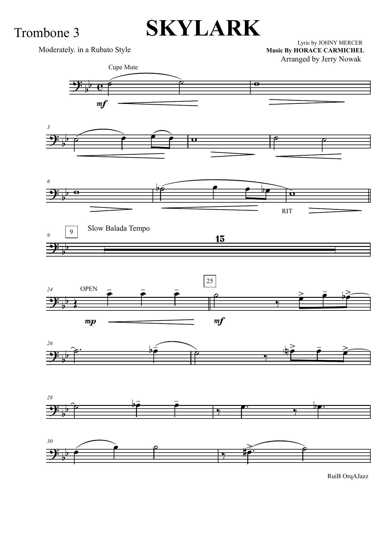 Skylark Trombone — sheet music preview
