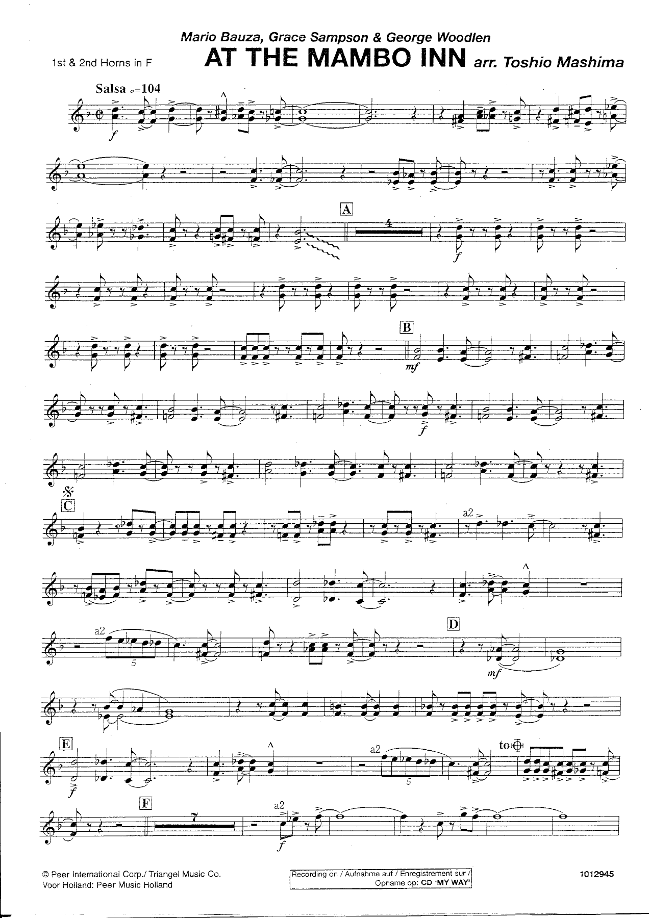 At the Mambo Inn — 1st & 2nd Horns in F — sheet music preview