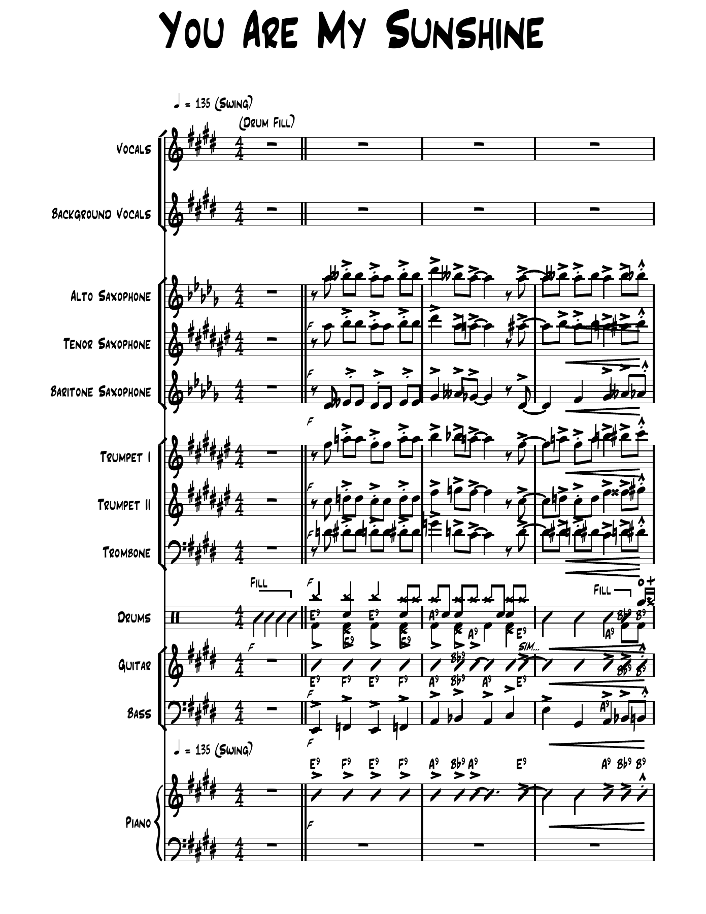 You Are My Sunshine-voc — sheet music preview