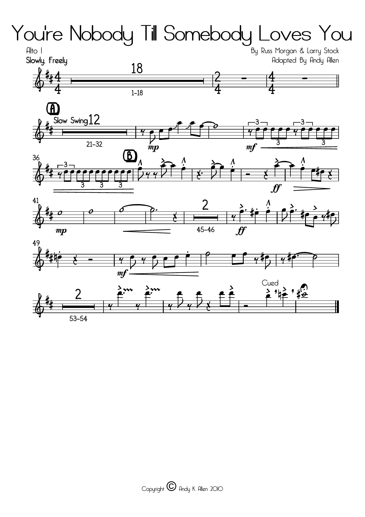 You re Nobody Til Somebody Loves You Alto — sheet music preview
