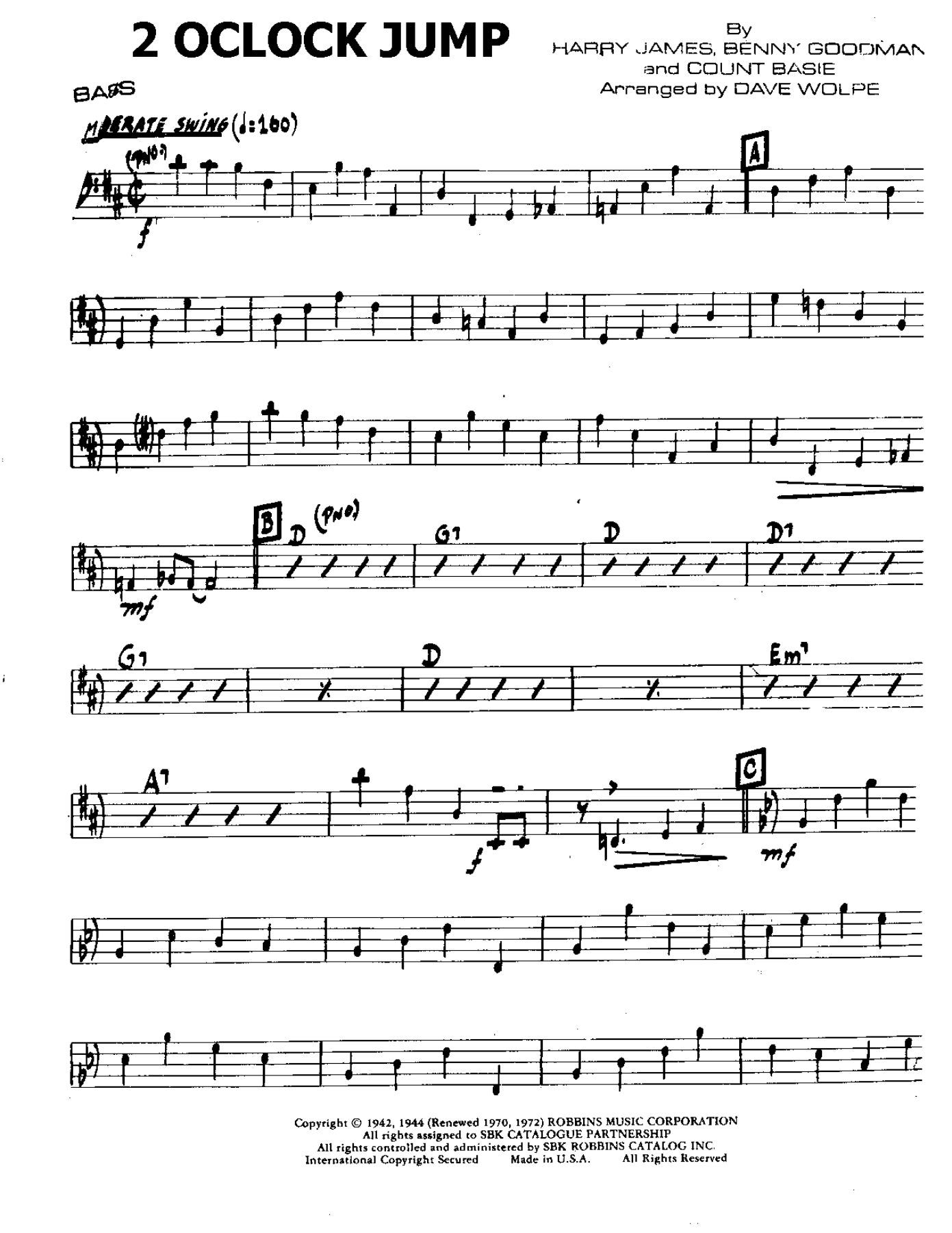 1-2 o'Clock Jump-Bass — sheet music preview
