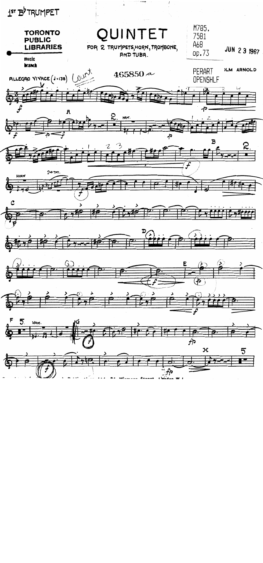 Arnold - Brass Quintet No. — sheet music preview