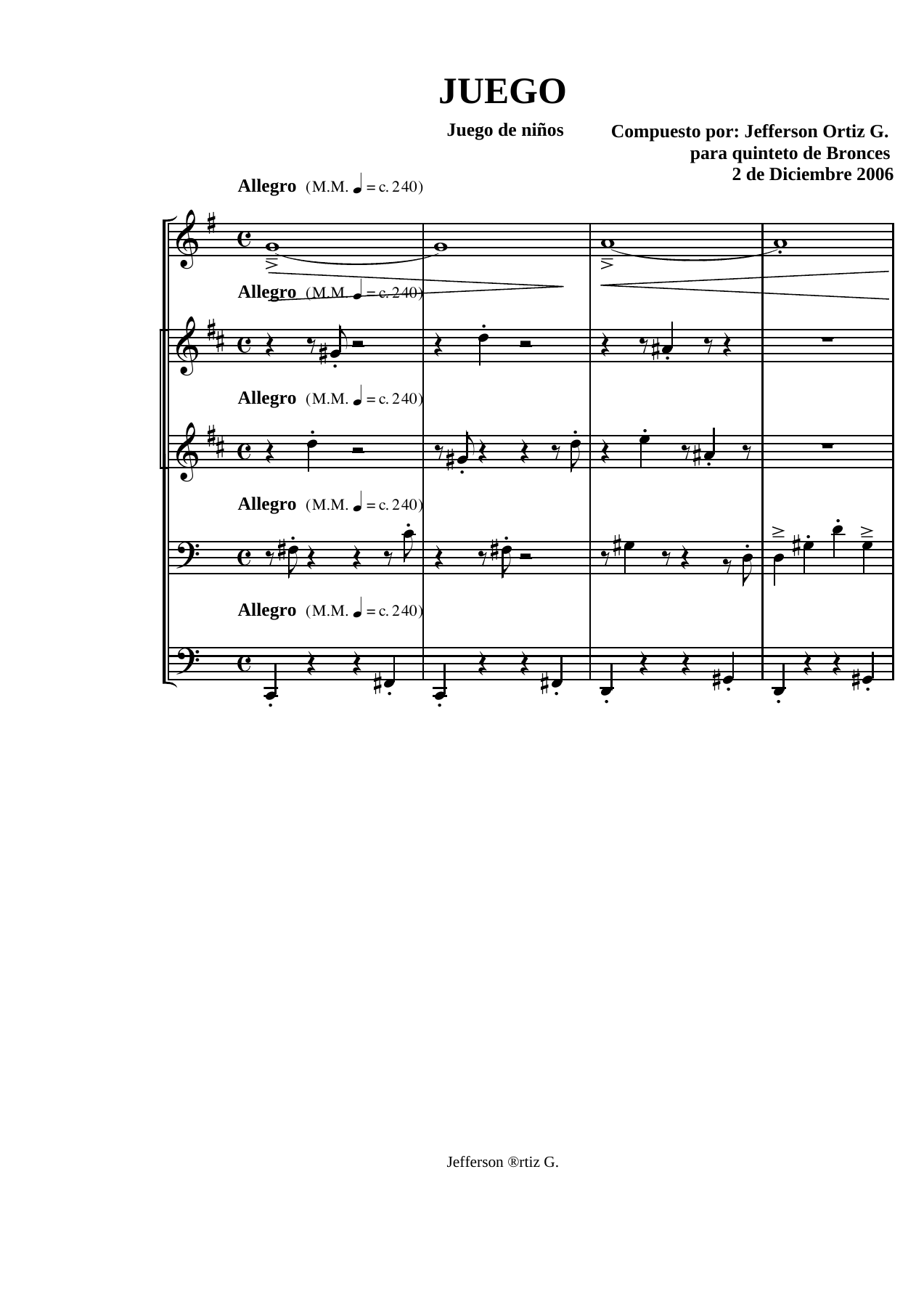 Brass Quintet -Juego-Jefferson Ortiz — sheet music preview