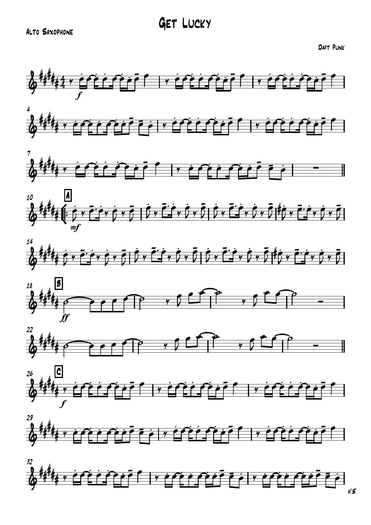 Get Lucky Parts — sheet music preview