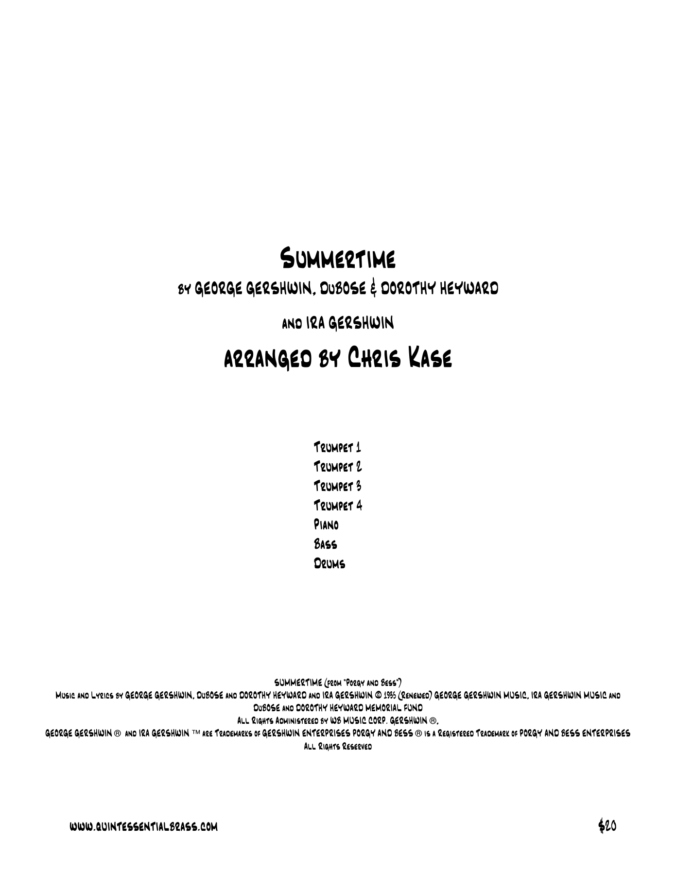 Summertime-Quartet Trumpet — sheet music preview