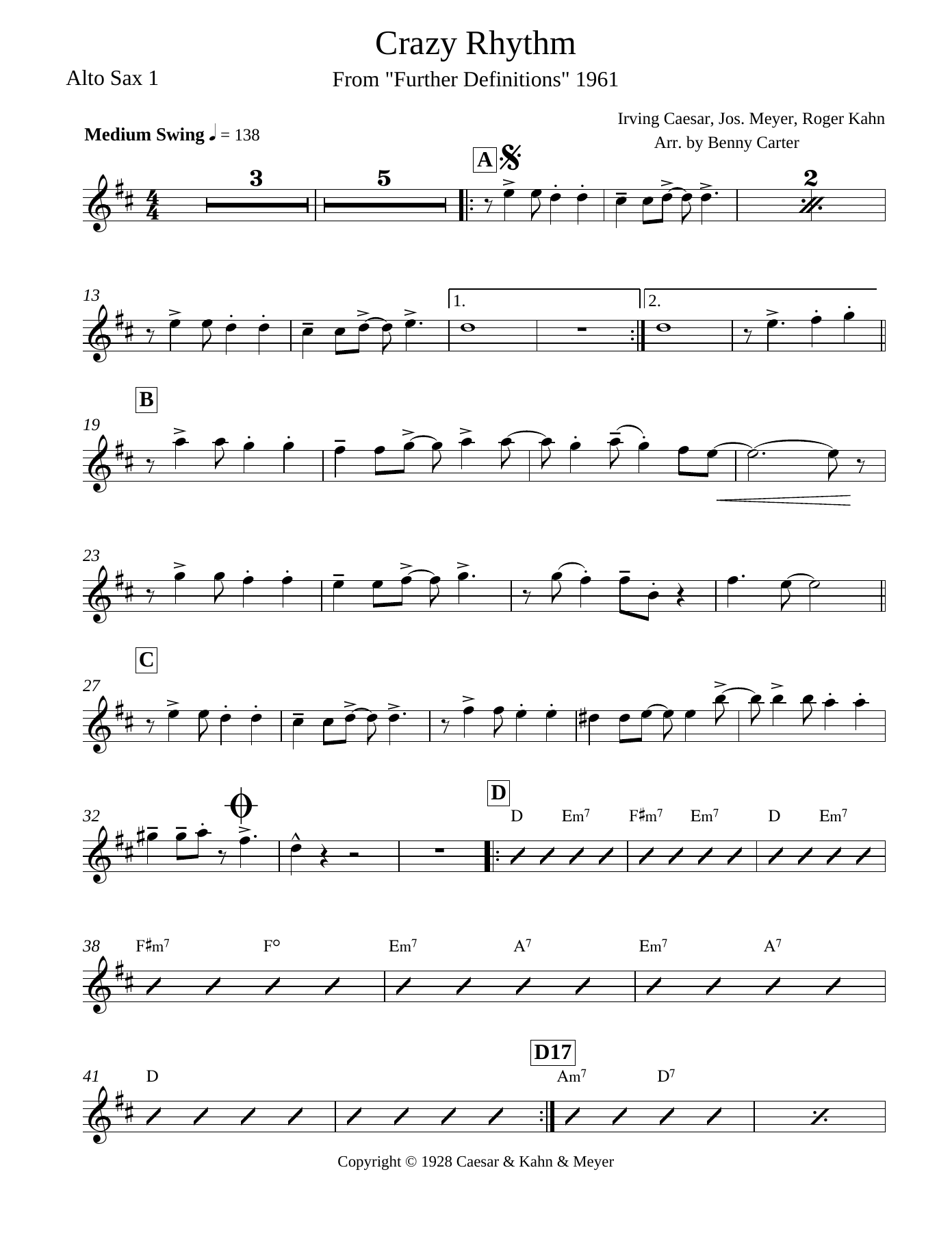 Crazy Rhythm Alto Sax — sheet music preview