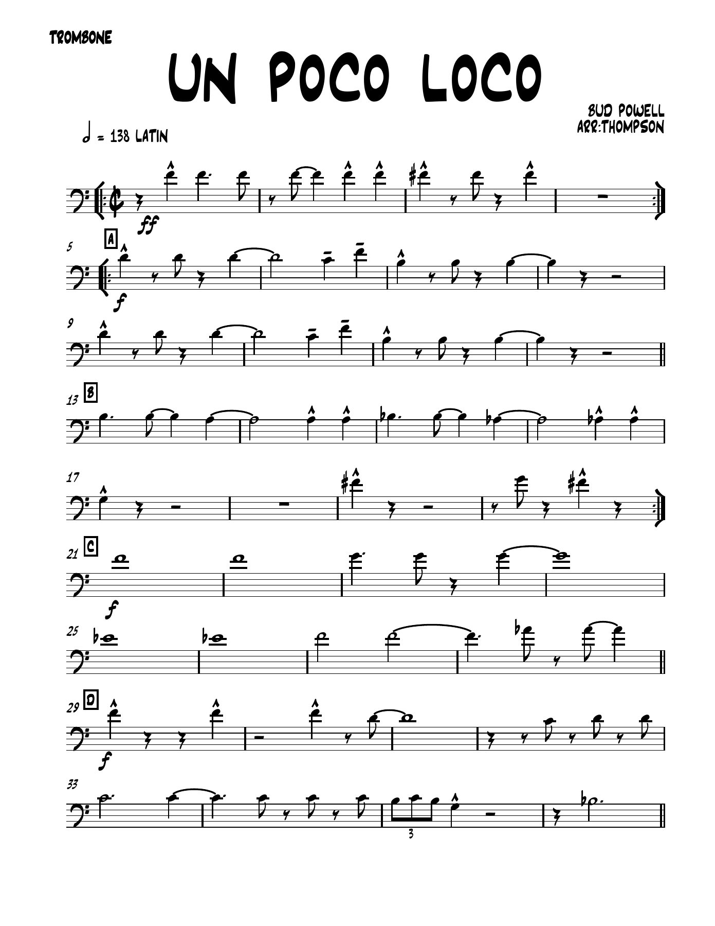 un poco loco 4 01 TROMBONE — Small Ensemble sheet music by THOMPSON | Bebop