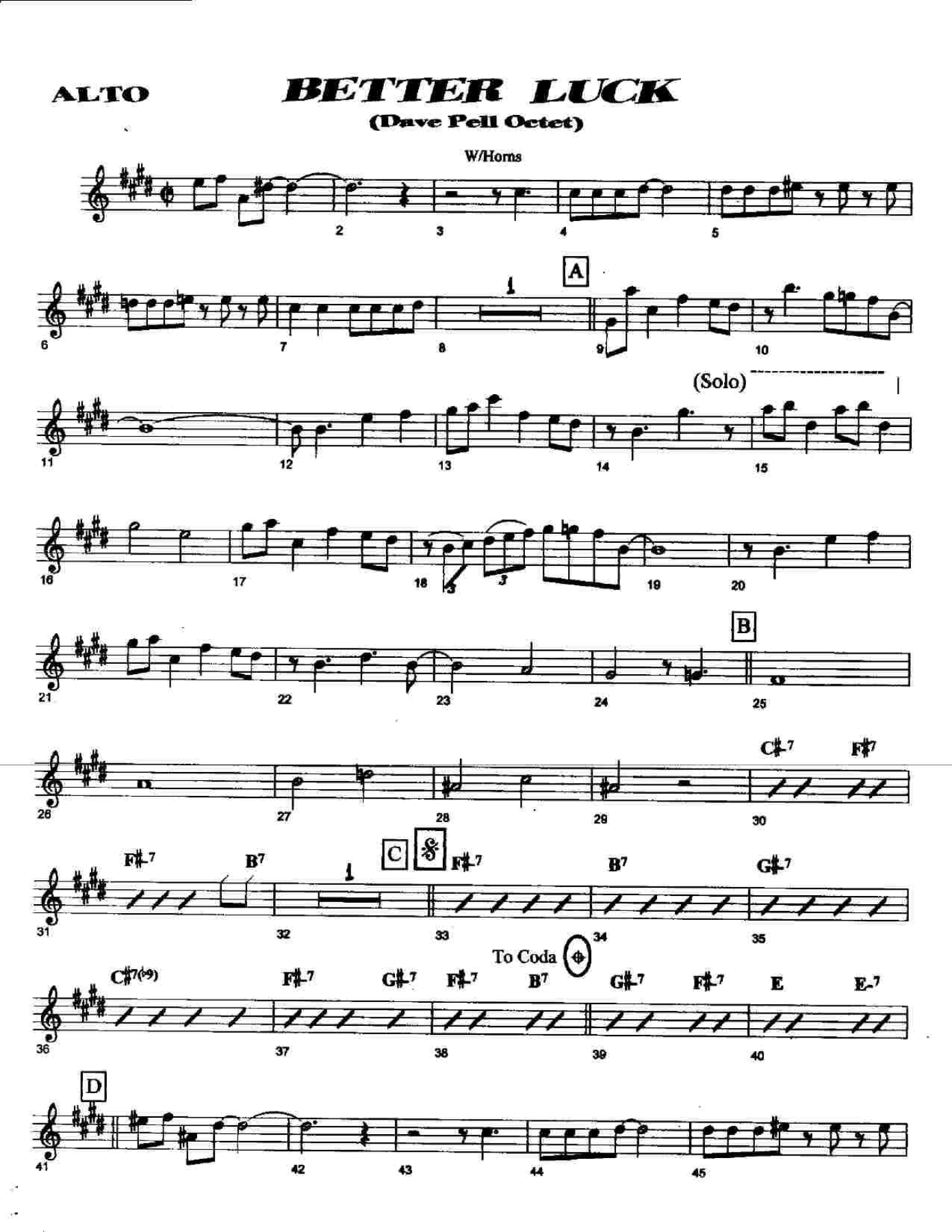Better Luck - 5 horns - ROGERS - Dave Pell — sheet music preview