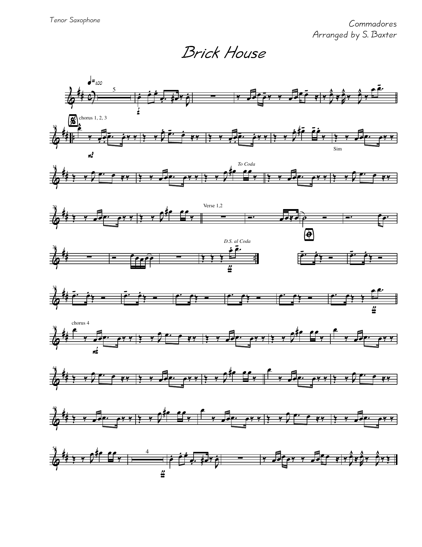 Brick House- Tenor Saxophone — sheet music preview