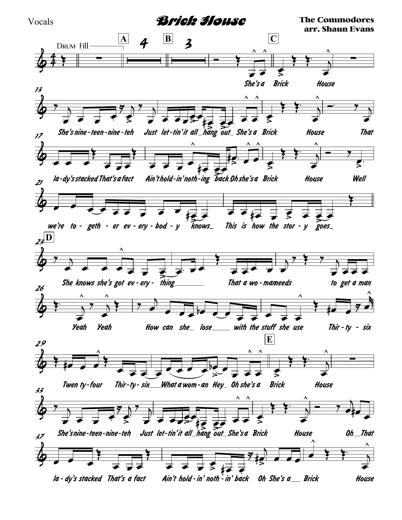 Brick House 3 horns — sheet music preview